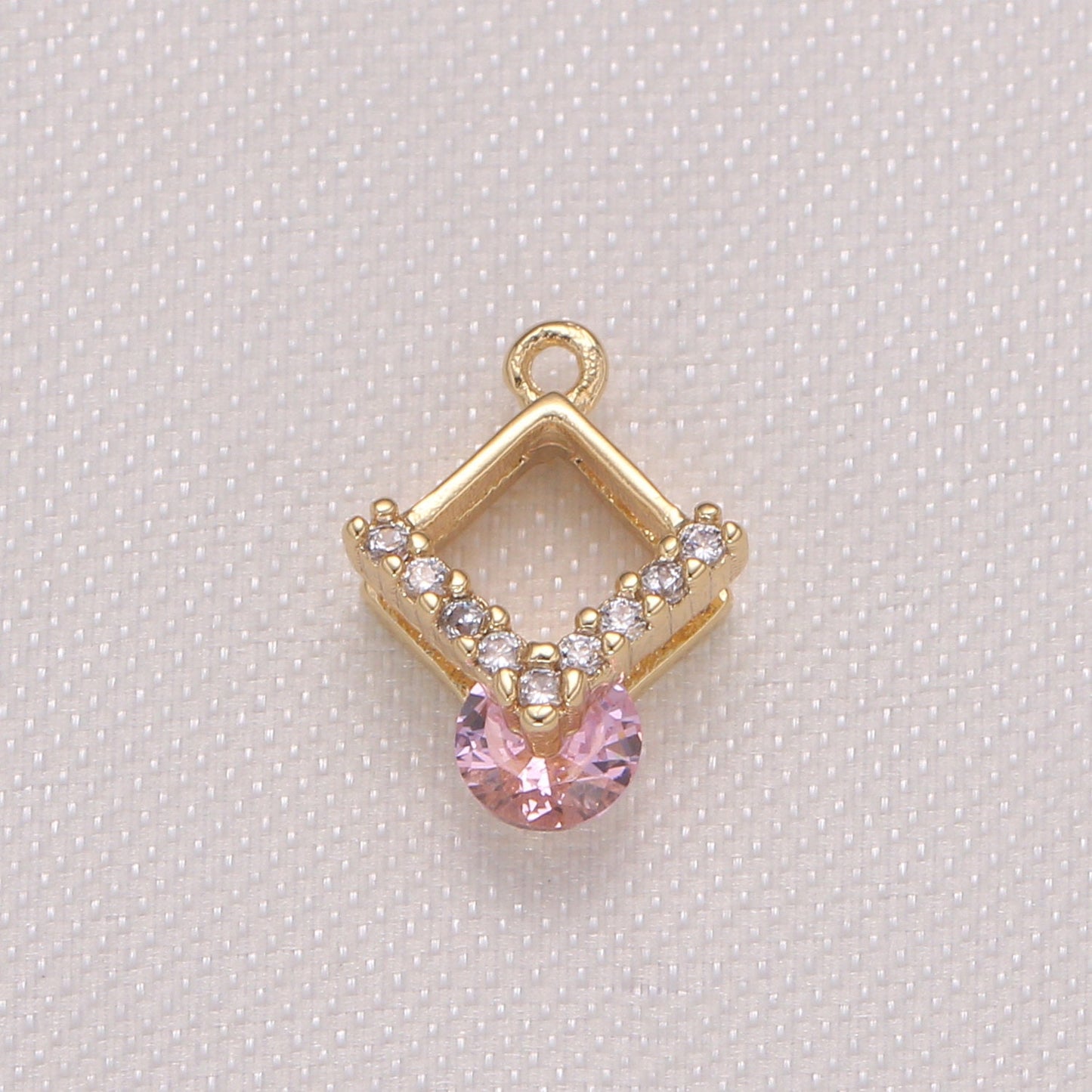 1x Mini Rhombus CZ Charm, Pink Yelow Purple Cz Pendant Micro Pave Geometric Charm, 10x11mm, Jewelry Findings-982, 983