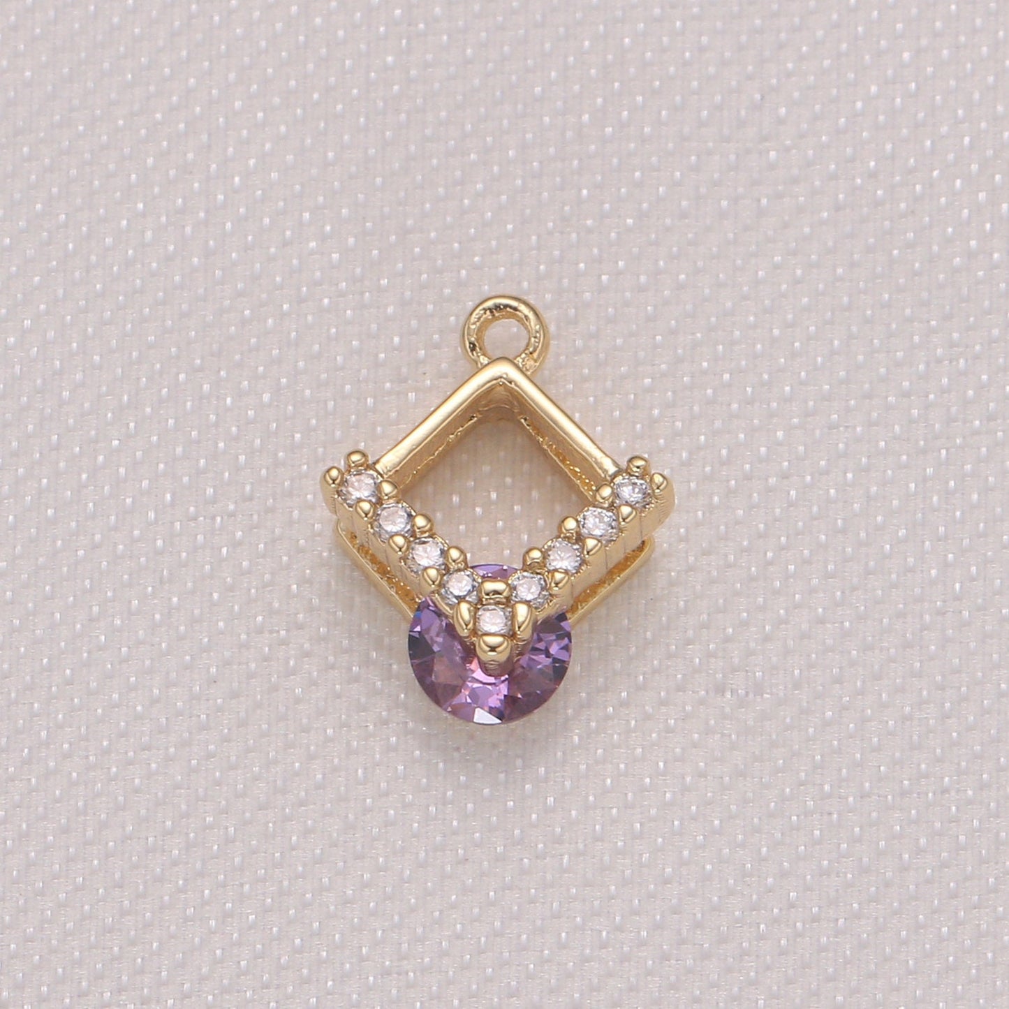 1x Mini Rhombus CZ Charm, Pink Yelow Purple Cz Pendant Micro Pave Geometric Charm, 10x11mm, Jewelry Findings-982, 983