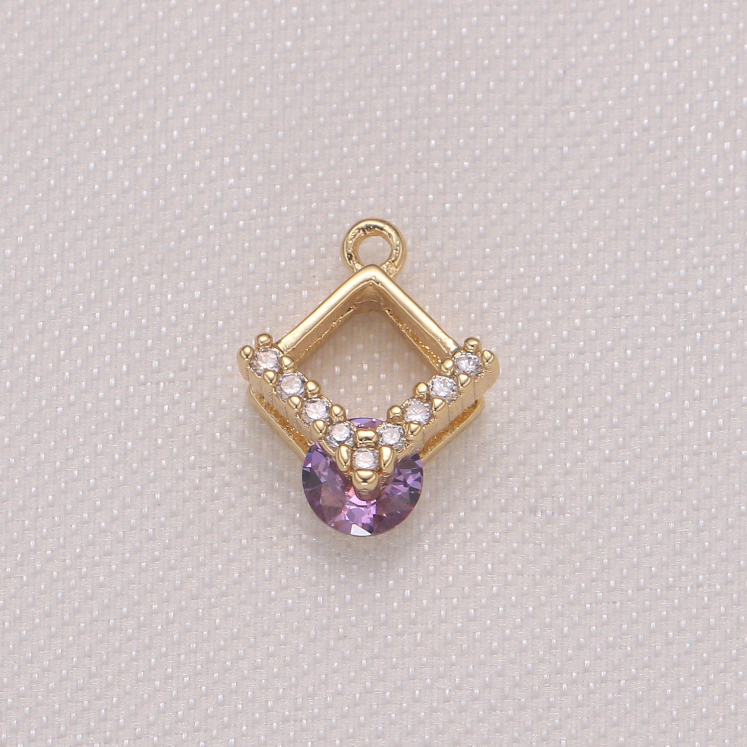 1x Mini Rhombus CZ Charm, Pink Yelow Purple Cz Pendant Micro Pave Geometric Charm, 10x11mm, Jewelry Findings-982, 983