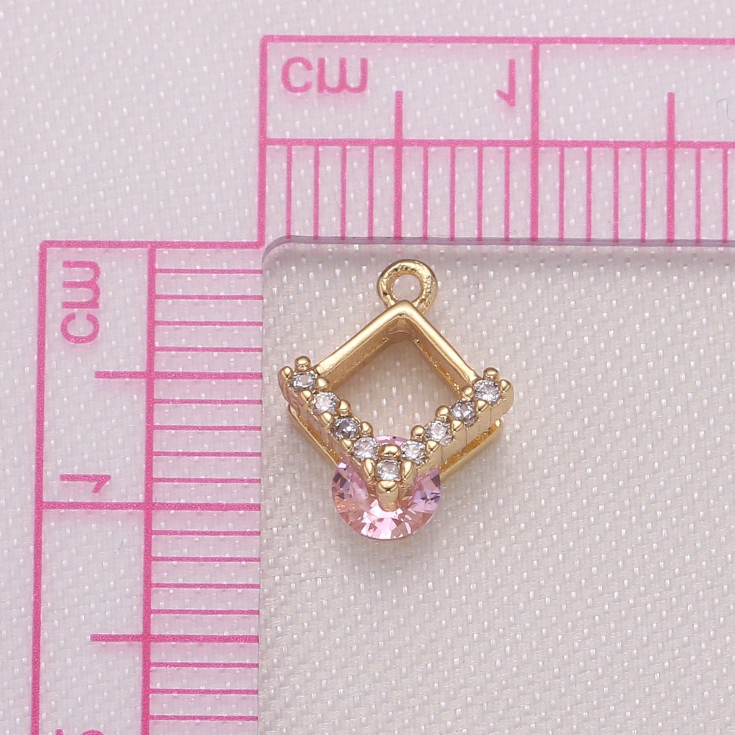 1x Mini Rhombus CZ Charm, Pink Yelow Purple Cz Pendant Micro Pave Geometric Charm, 10x11mm, Jewelry Findings-982, 983