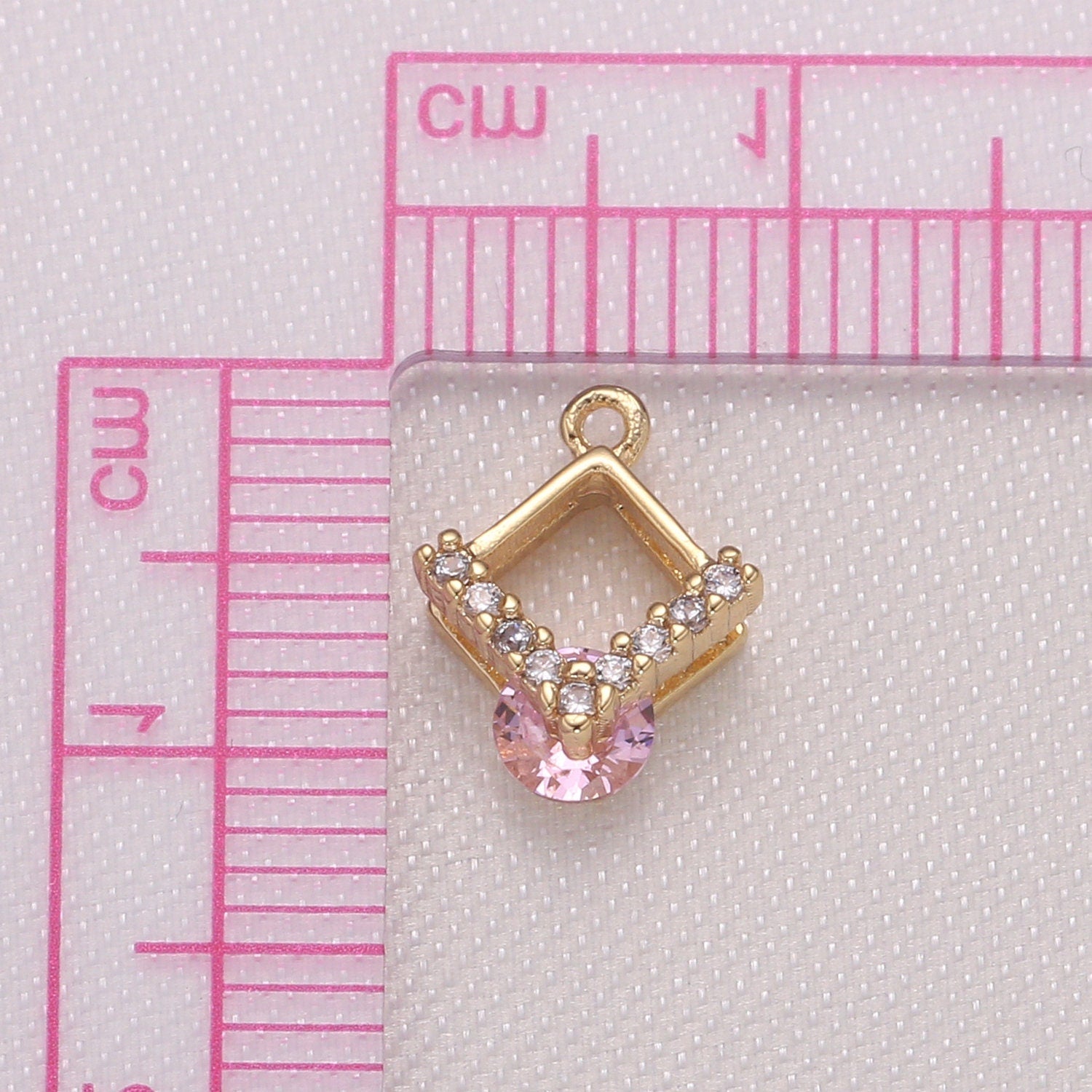 1x Mini Rhombus CZ Charm, Pink Yelow Purple Cz Pendant Micro Pave Geometric Charm, 10x11mm, Jewelry Findings-982, 983