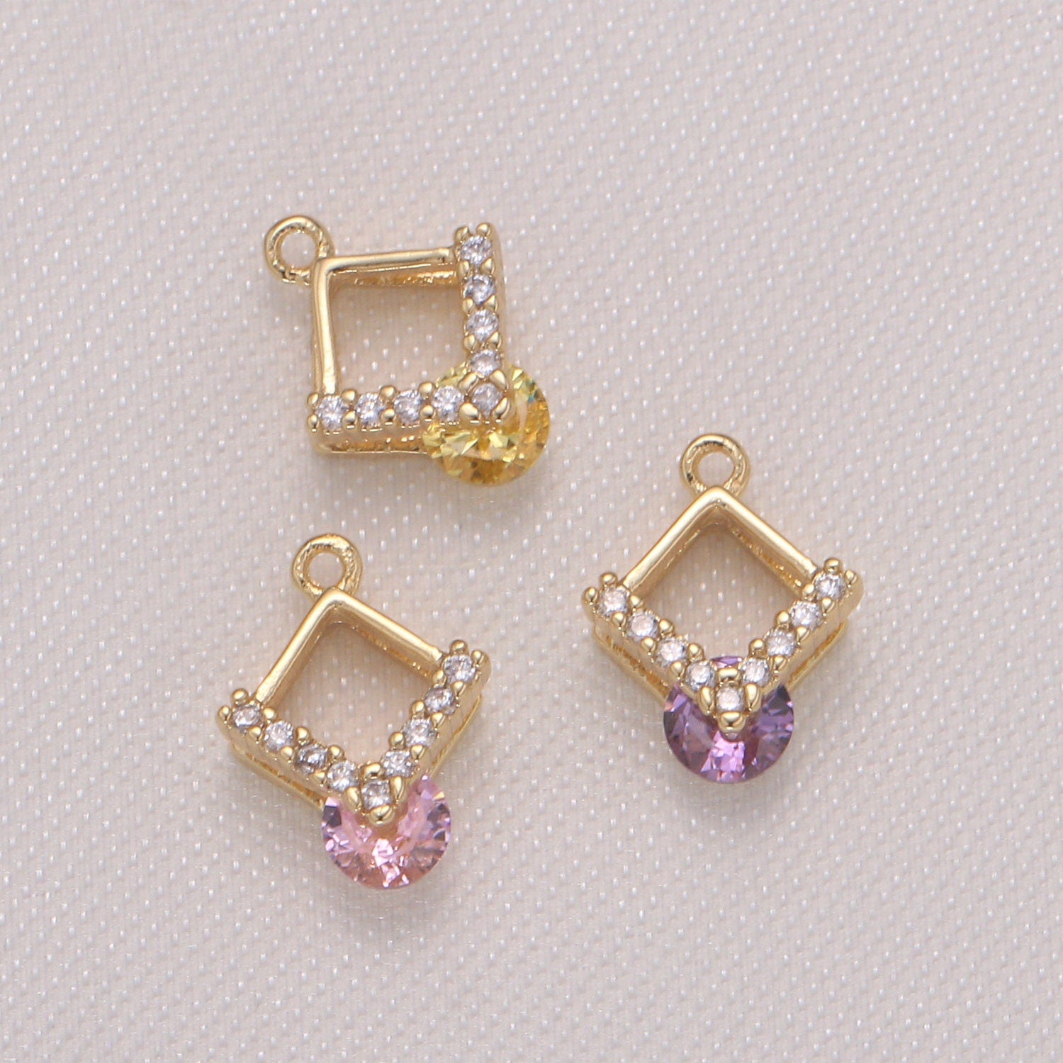 1x Mini Rhombus CZ Charm, Pink Yelow Purple Cz Pendant Micro Pave Geometric Charm, 10x11mm, Jewelry Findings-982, 983