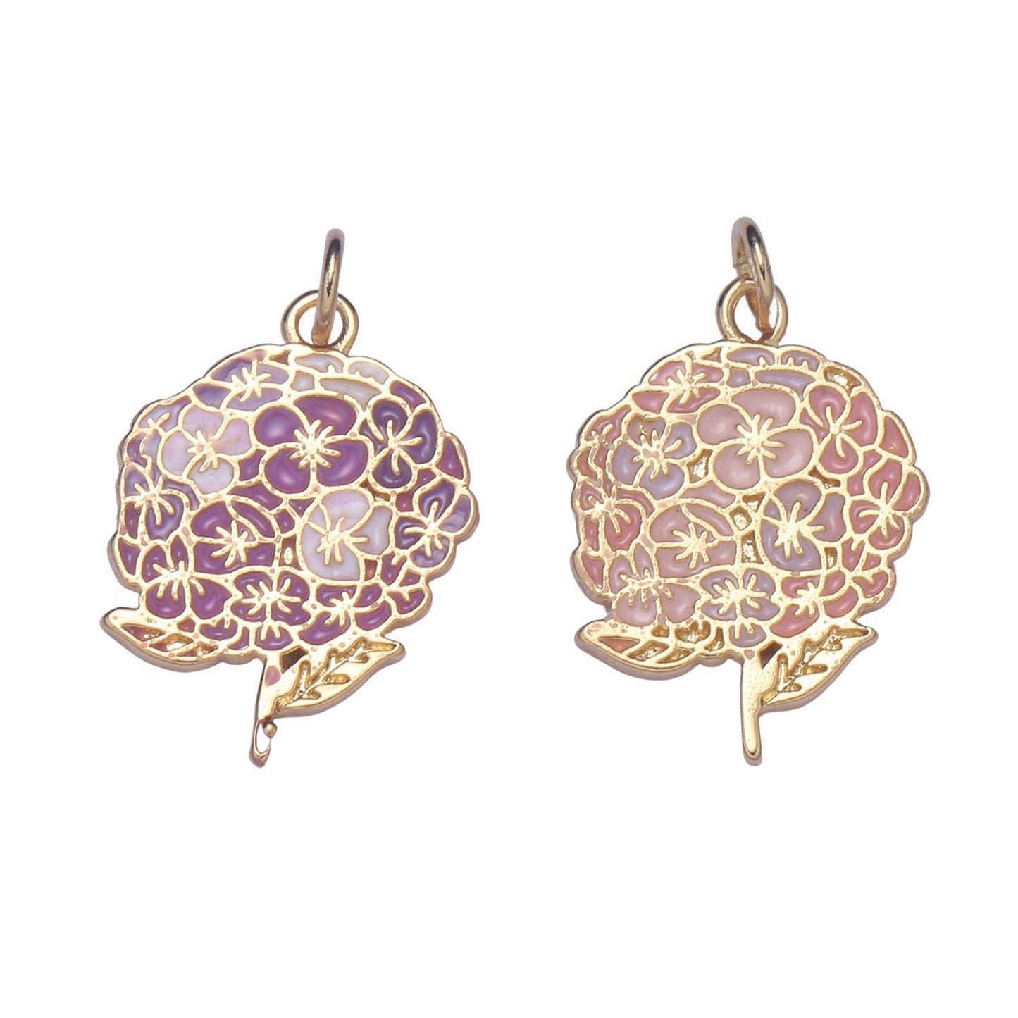 1x Hydrangeas Charm Gold Flower Charm for Bracelet Earring Necklace Enamel Petal Flower Charm Floral Jewelry Making Supply chgf 2197