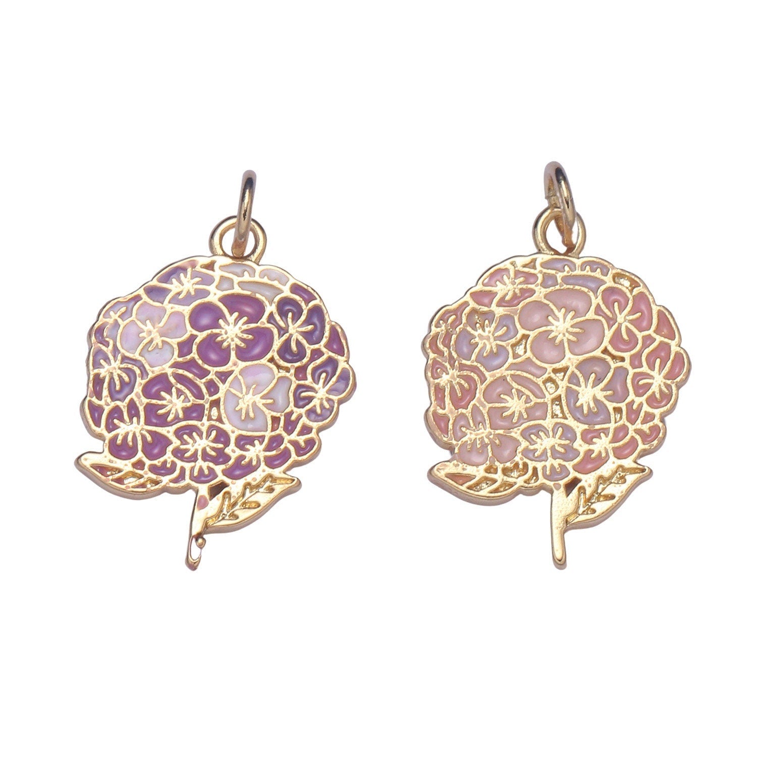 1x Hydrangeas Charm Gold Flower Charm for Bracelet Earring Necklace Enamel Petal Flower Charm Floral Jewelry Making Supply chgf 2197