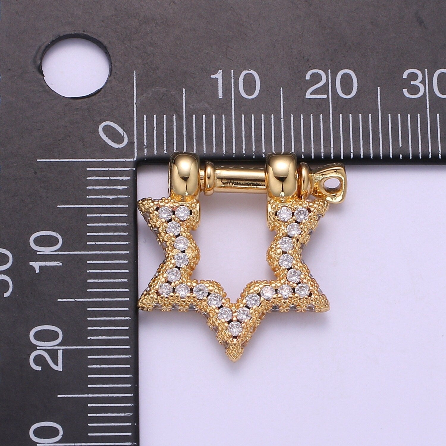 1pc Shackle Screw Clasp, Screw Clasp Crown , Interlocking Crown Clasp, Pave Star Shaped Clasps, Gold Color, supp 1160