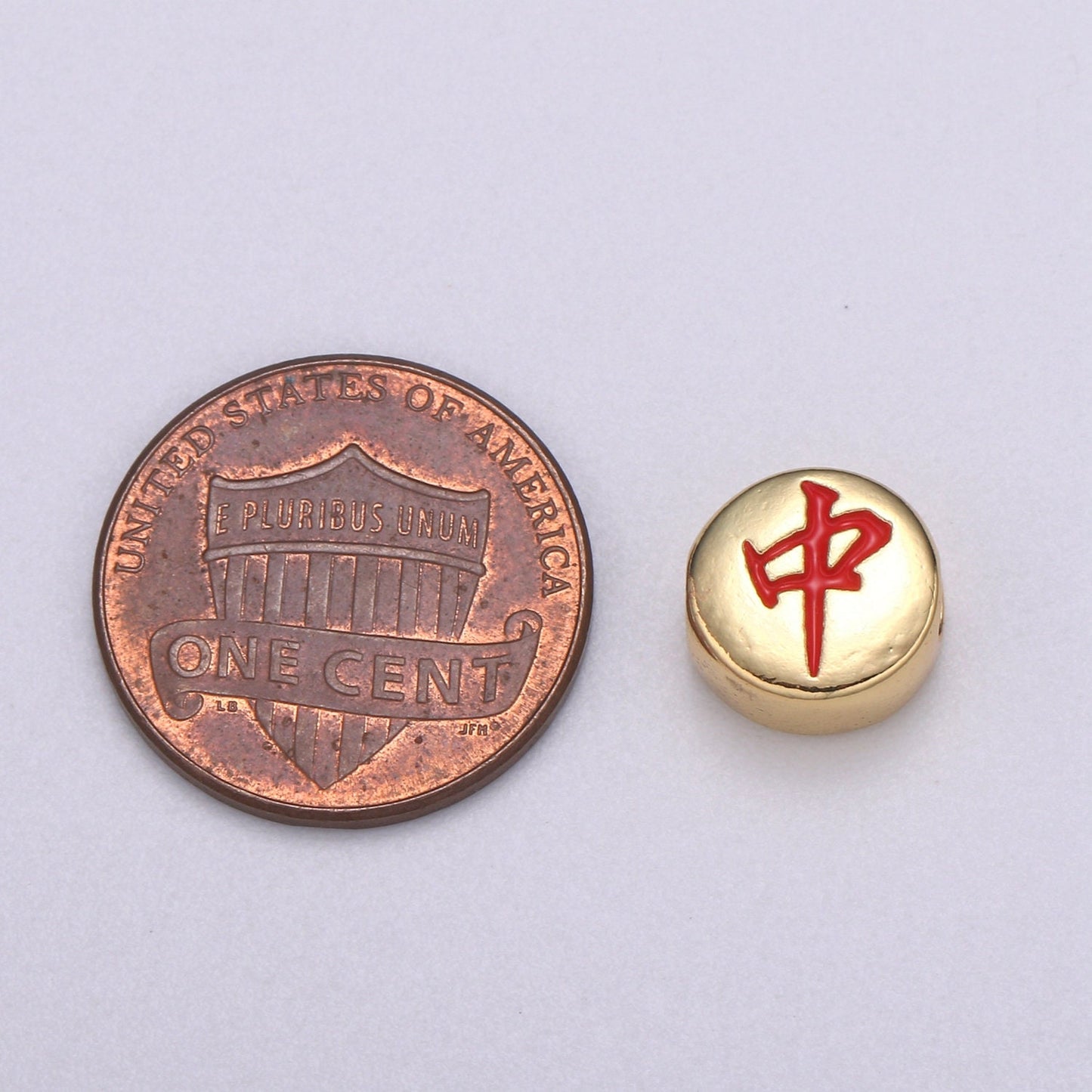 1x Dainty Mahjong Bead Charms for Jewelry Supply Gold Mahjong Tile Bead Spacer Chinese Character Red Dragon Center Tile Wealth