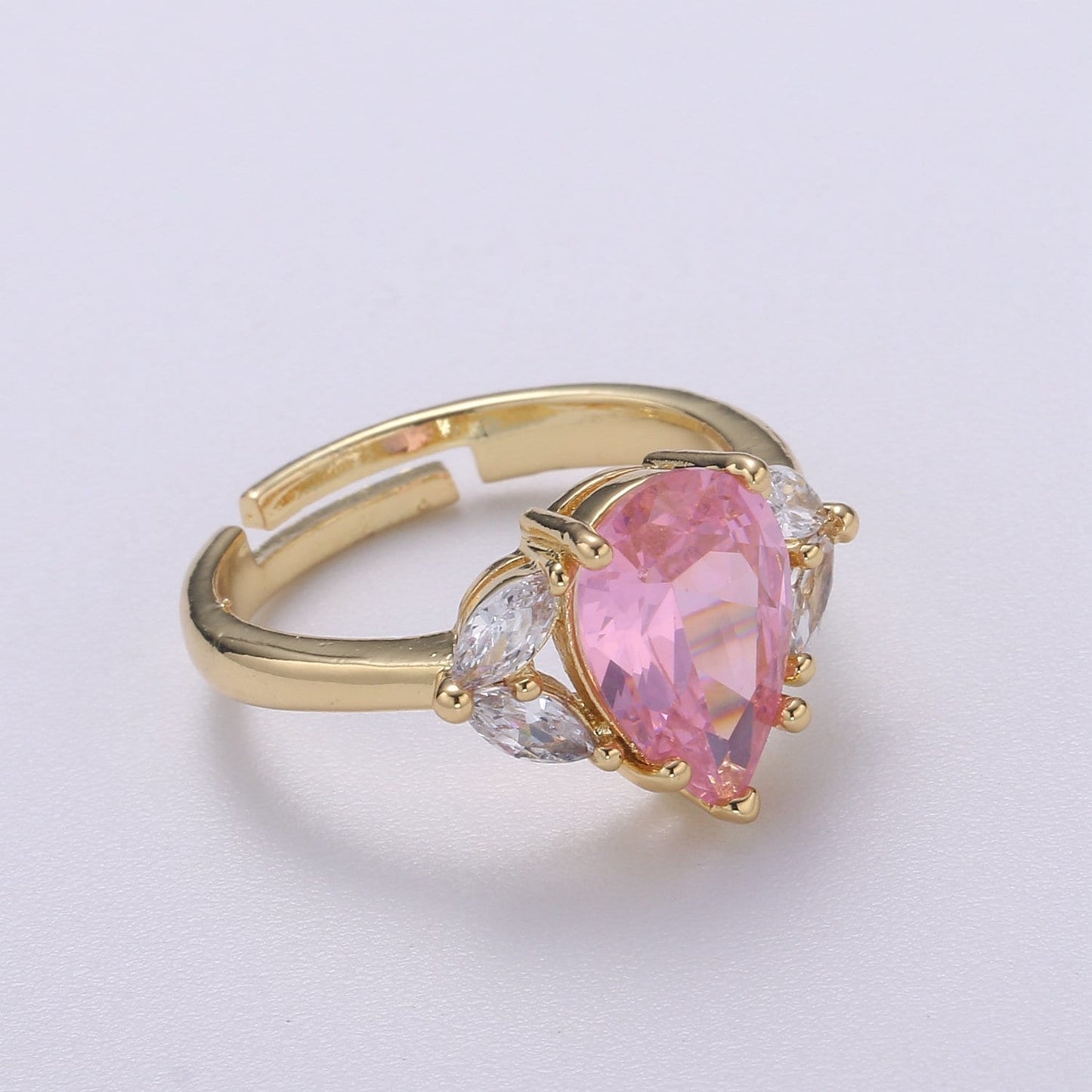Vintage Teardrop Pink Ring- Adjustable Gold Ring- Engagement Ring- Promise Ring- Pink CZ Ring- Anniversary Birthday Gift For Her 0320
