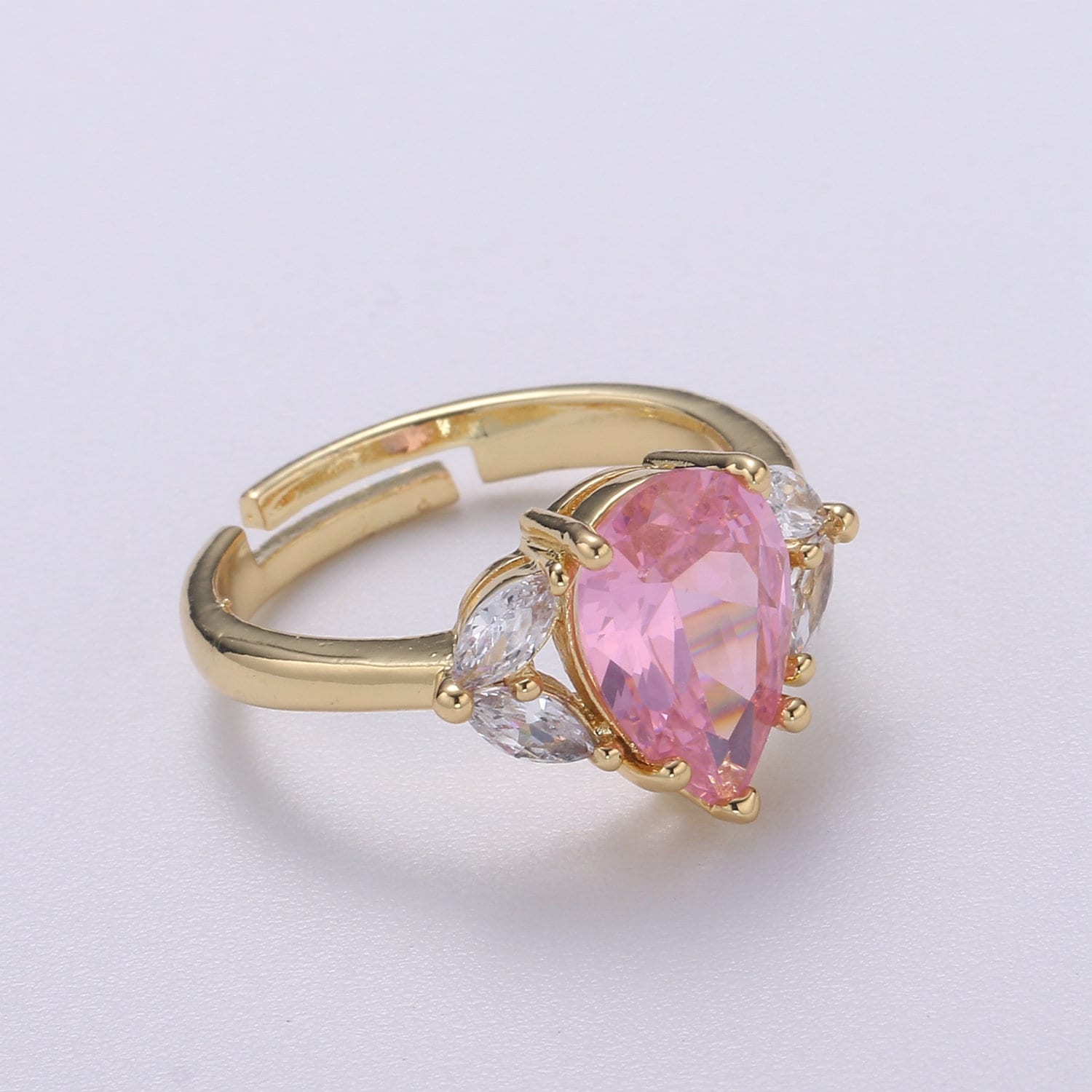 Vintage Teardrop Pink Ring- Adjustable Gold Ring- Engagement Ring- Promise Ring- Pink CZ Ring- Anniversary Birthday Gift For Her 0320