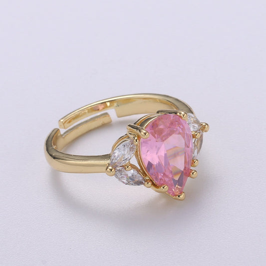 Vintage Teardrop Pink Ring- Adjustable Gold Ring- Engagement Ring- Promise Ring- Pink CZ Ring- Anniversary Birthday Gift For Her 0320
