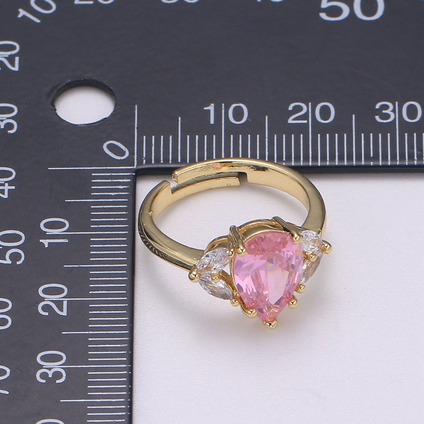 Vintage Teardrop Pink Ring- Adjustable Gold Ring- Engagement Ring- Promise Ring- Pink CZ Ring- Anniversary Birthday Gift For Her 0320