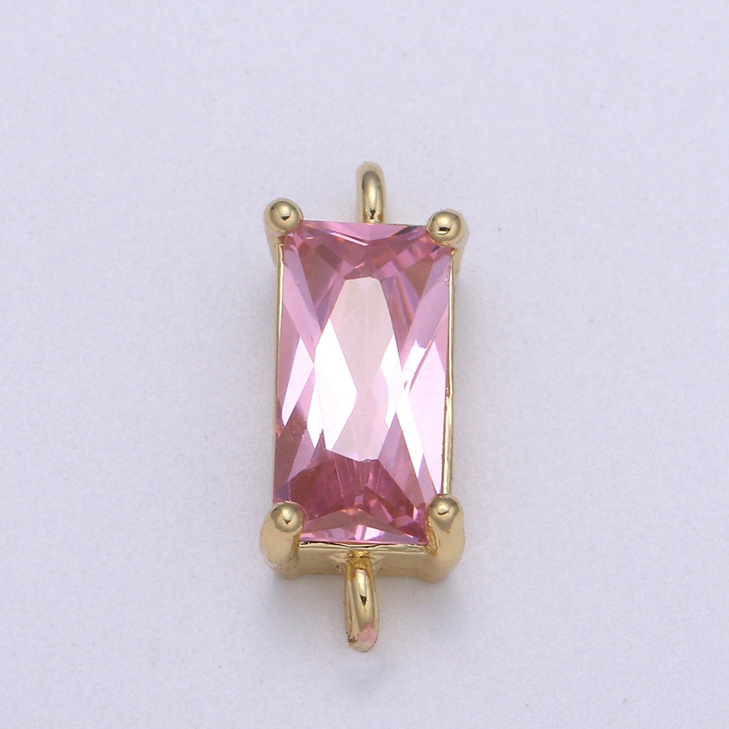 Rectangle Solitaire CZ Birthstone Charm Connector Geometric Diamond Cut Dainty Cubic Zirconia Connector for Necklace Earring Supply F611