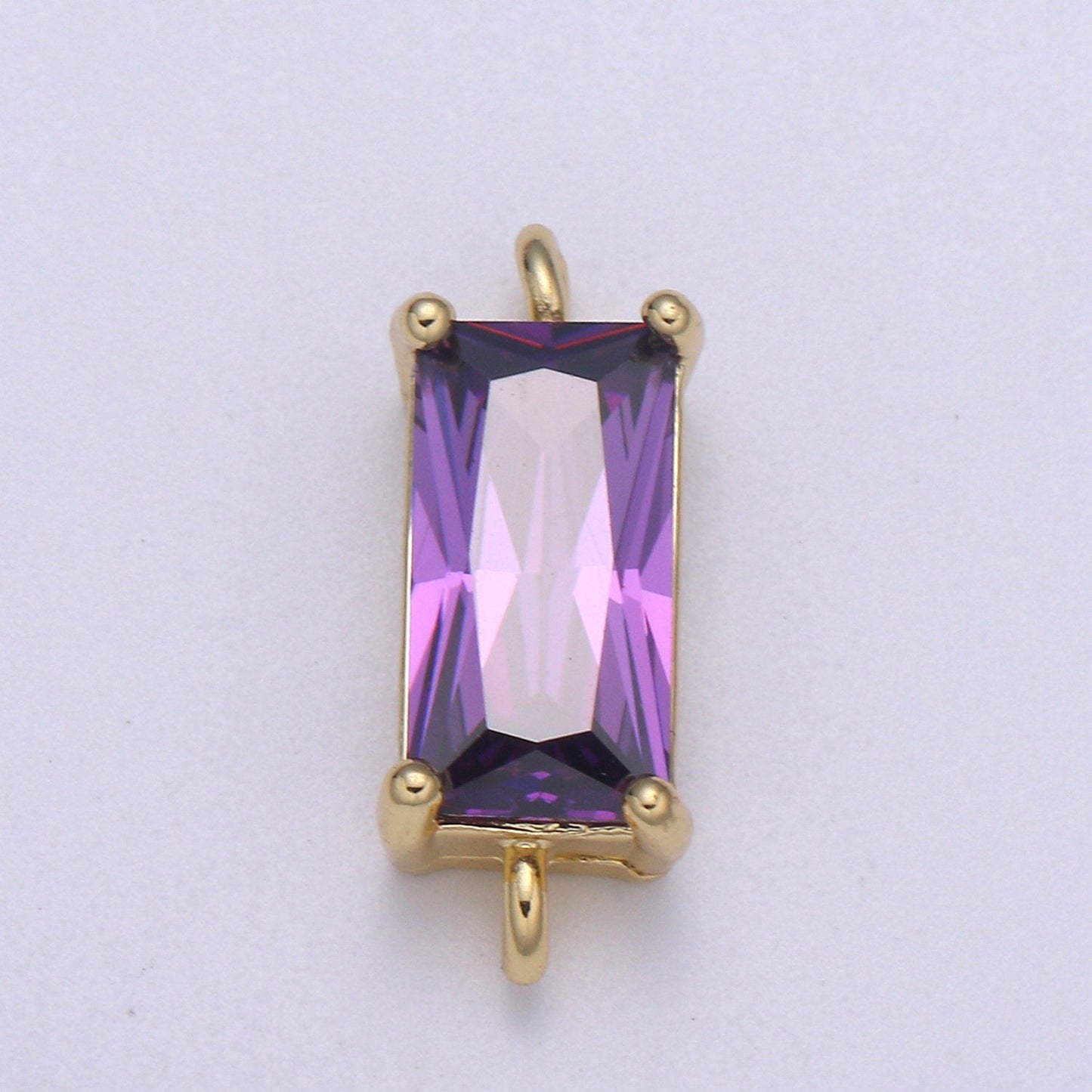 Rectangle Solitaire CZ Birthstone Charm Connector Geometric Diamond Cut Dainty Cubic Zirconia Connector for Necklace Earring Supply F611