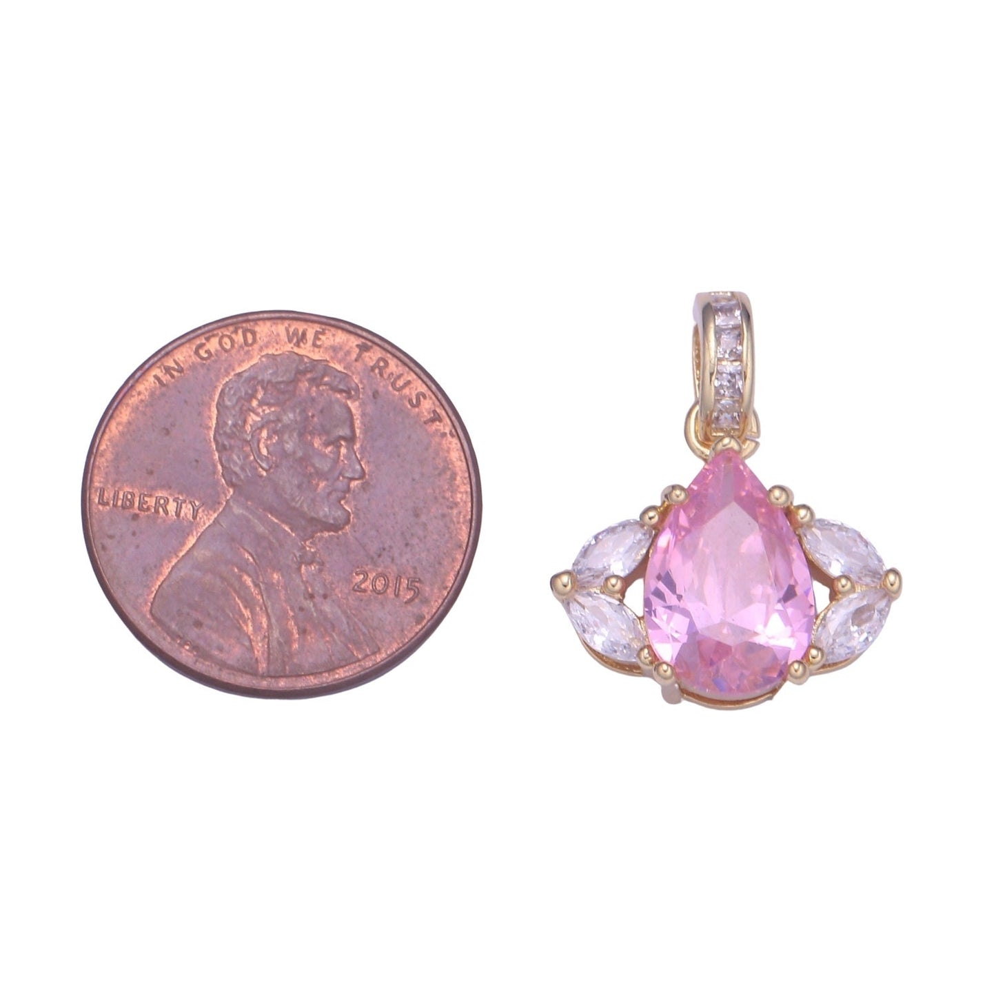 Amethyst Teardrop Zirconia 18K Gold Pendant, Solitaire Purple Cubic Charm for Easy Self-Making Jewelry, Sophisticate Pendant, PDGF-2190