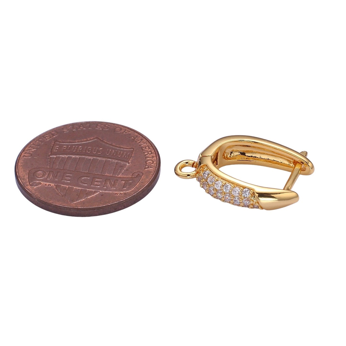 Gold cubic one touch w/ open link, Nickel free 1 pair Earring Lever back earring making, CZ hoop earring charm Supply, supp 1145