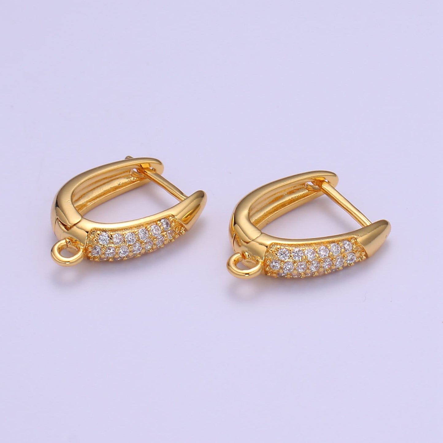 Gold cubic one touch w/ open link, Nickel free 1 pair Earring Lever back earring making, CZ hoop earring charm Supply, supp 1145