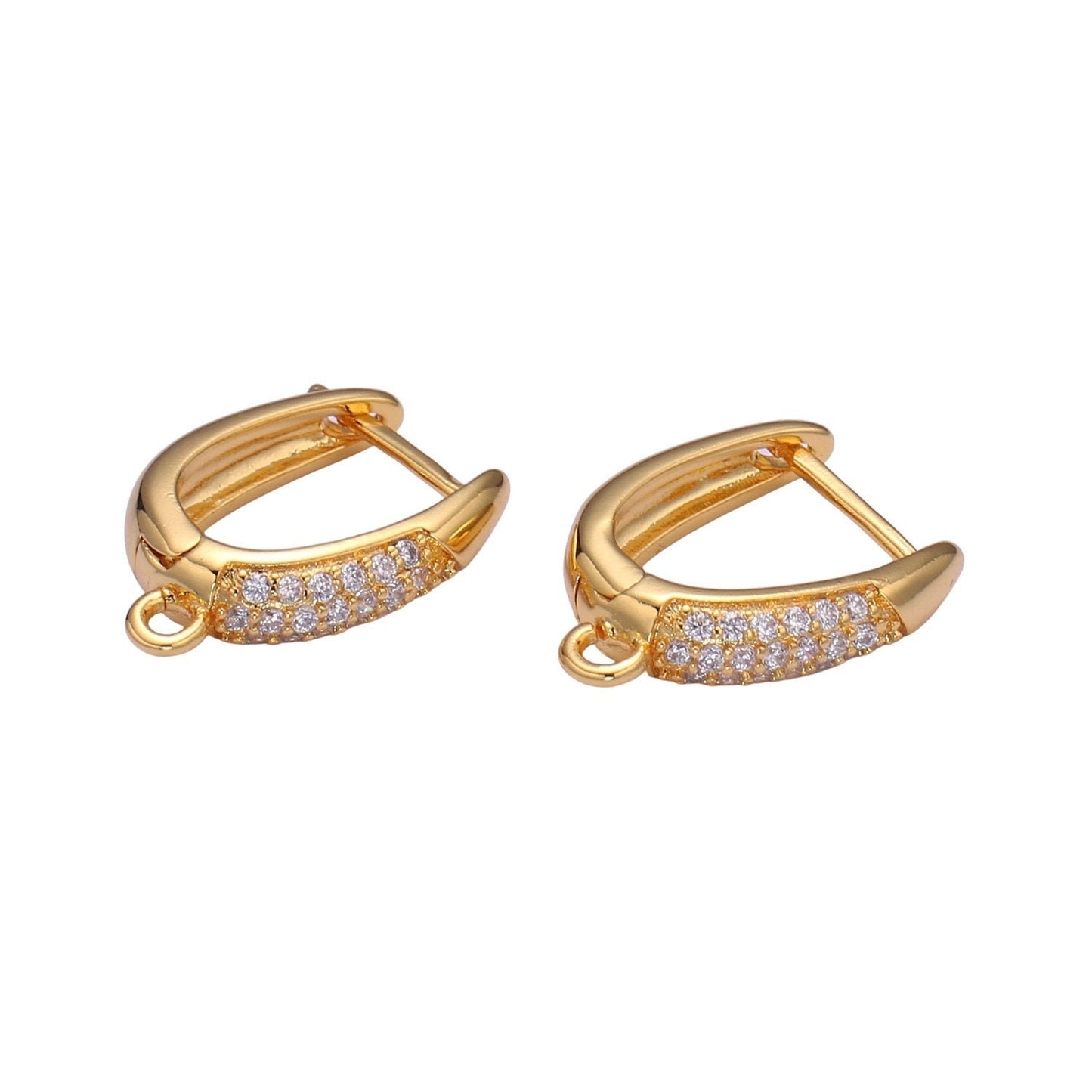 Gold cubic one touch w/ open link, Nickel free 1 pair Earring Lever back earring making, CZ hoop earring charm Supply, supp 1145