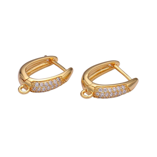 Gold cubic one touch w/ open link, Nickel free 1 pair Earring Lever back earring making, CZ hoop earring charm Supply, supp 1145