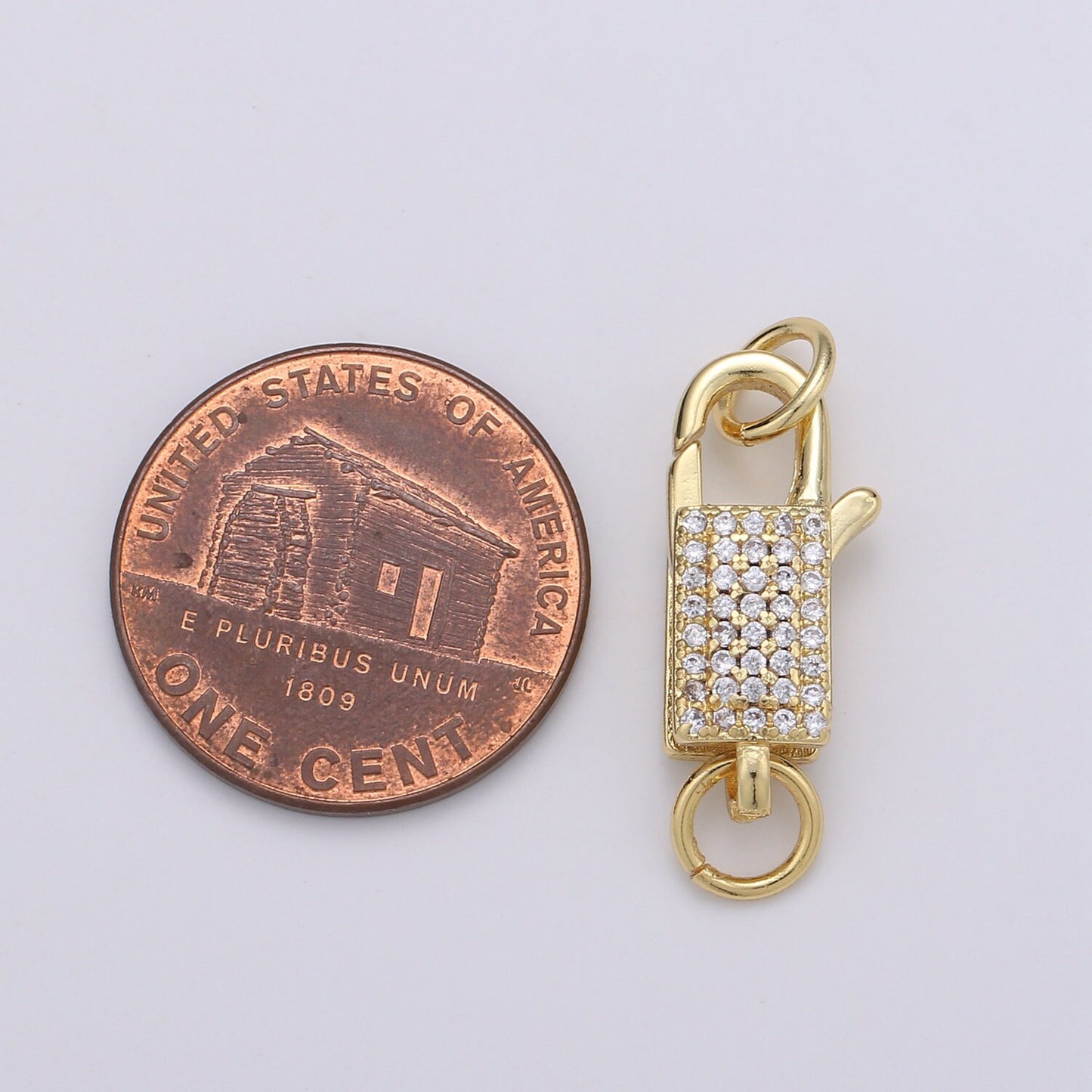 1pc Double sided CZ Carabiner Spring Push Clasp, Clasp Connector with dual jump ring Interlocking Oval Lock Clasp, SUPP- 730