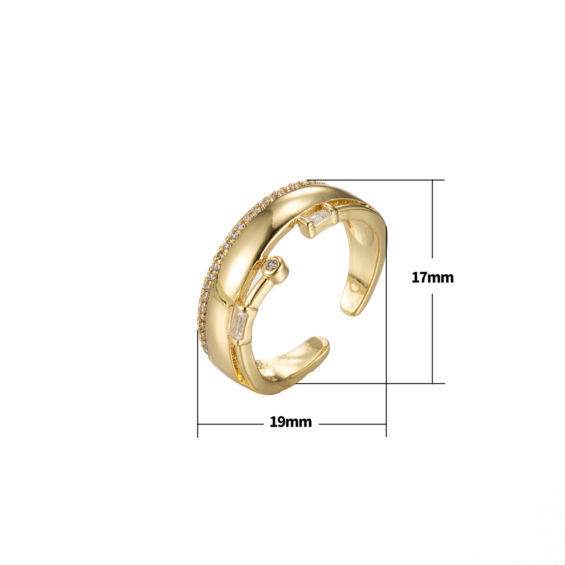 Bold Cz Ring Wide Band Open Adjustable Ring for Stackable Jewelry O354