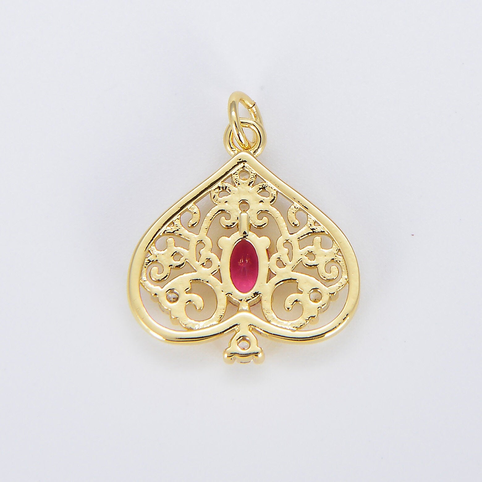 Cubic Spades Charm Gold Filigree Lucky Charm, Spades Dainty Pendant Charm, For DIY Jewelry E814