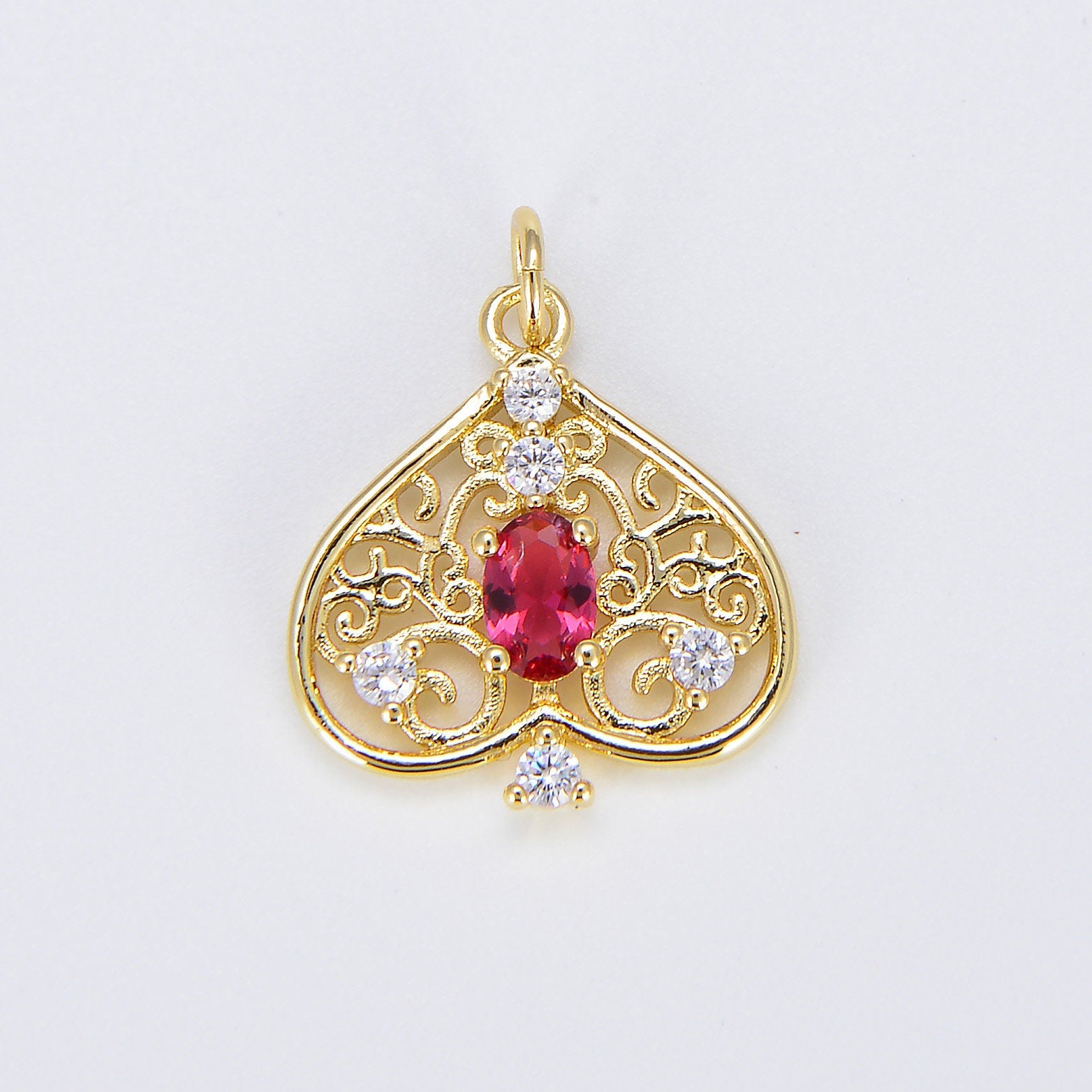 Cubic Spades Charm Gold Filigree Lucky Charm, Spades Dainty Pendant Charm, For DIY Jewelry E814