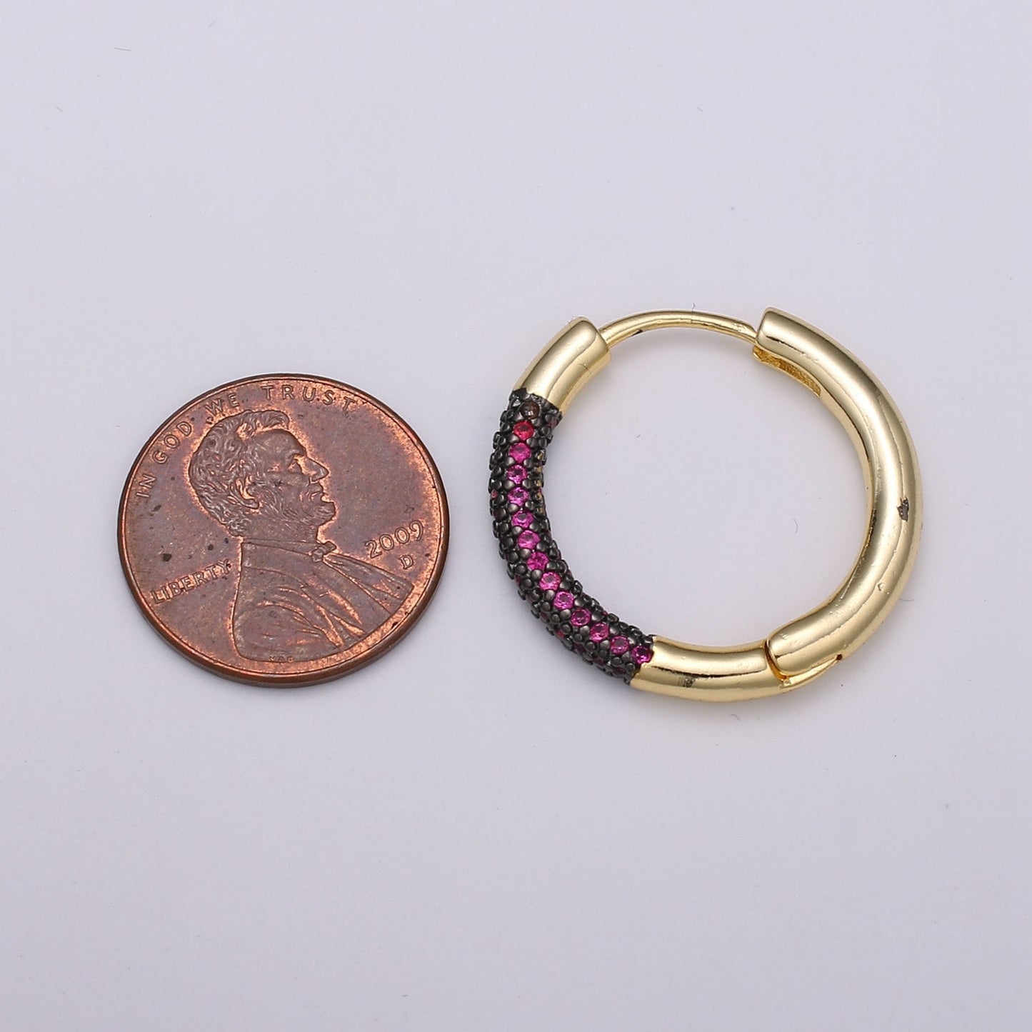 1 Pair CZ Pave Lightweight Hoop Earrings - Round Light Hoop Earrings Medium Gold Hoops - Simple Everyday Earrings 4 Diff Color Ear 1378-1381