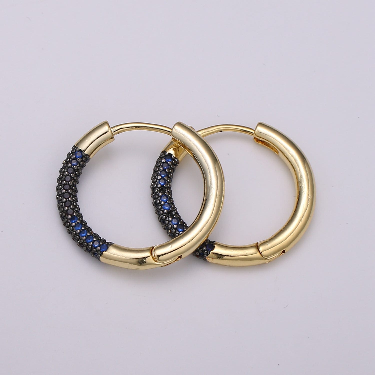 1 Pair CZ Pave Lightweight Hoop Earrings - Round Light Hoop Earrings Medium Gold Hoops - Simple Everyday Earrings 4 Diff Color Ear 1378-1381