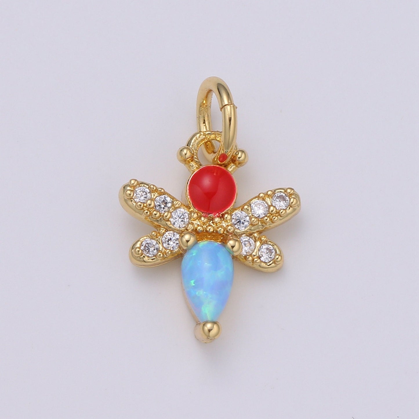 1pc Redhead Enamel Gold Micro Pave, Blue, Pink, White Opalite CZ Bee Pendant Charm, Insect Bug Pendant Charm, Flies Pendant, CHGF-2055-2057