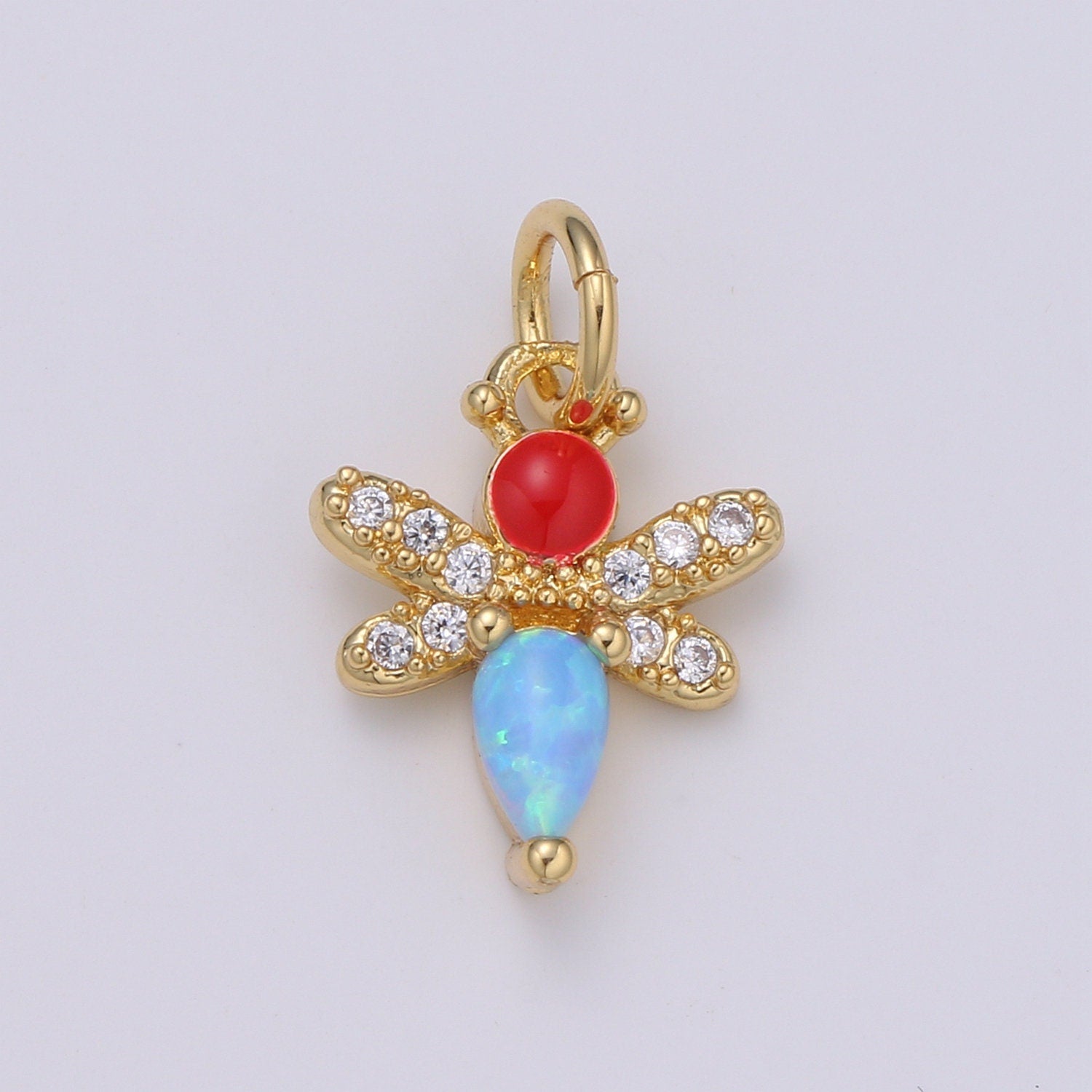 1pc Redhead Enamel Gold Micro Pave, Blue, Pink, White Opalite CZ Bee Pendant Charm, Insect Bug Pendant Charm, Flies Pendant, CHGF-2055-2057