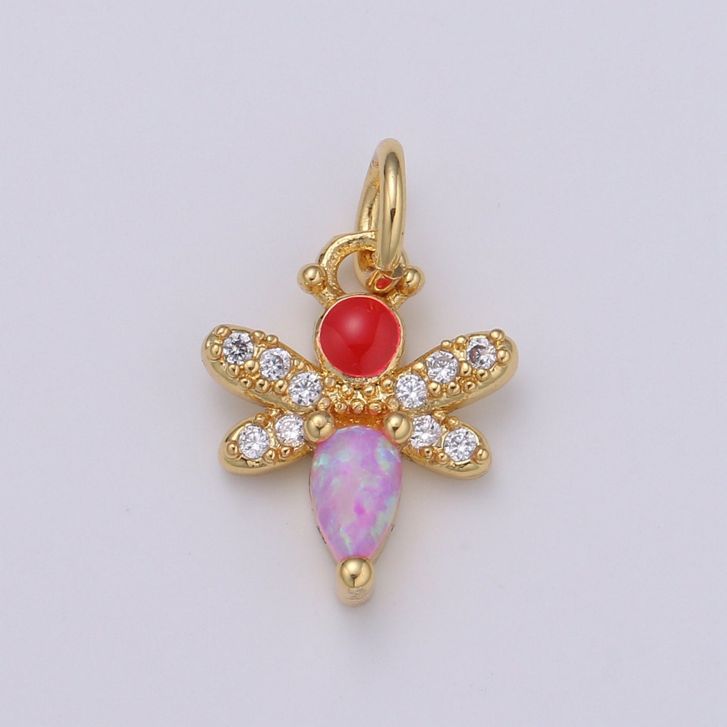 1pc Redhead Enamel Gold Micro Pave, Blue, Pink, White Opalite CZ Bee Pendant Charm, Insect Bug Pendant Charm, Flies Pendant, CHGF-2055-2057