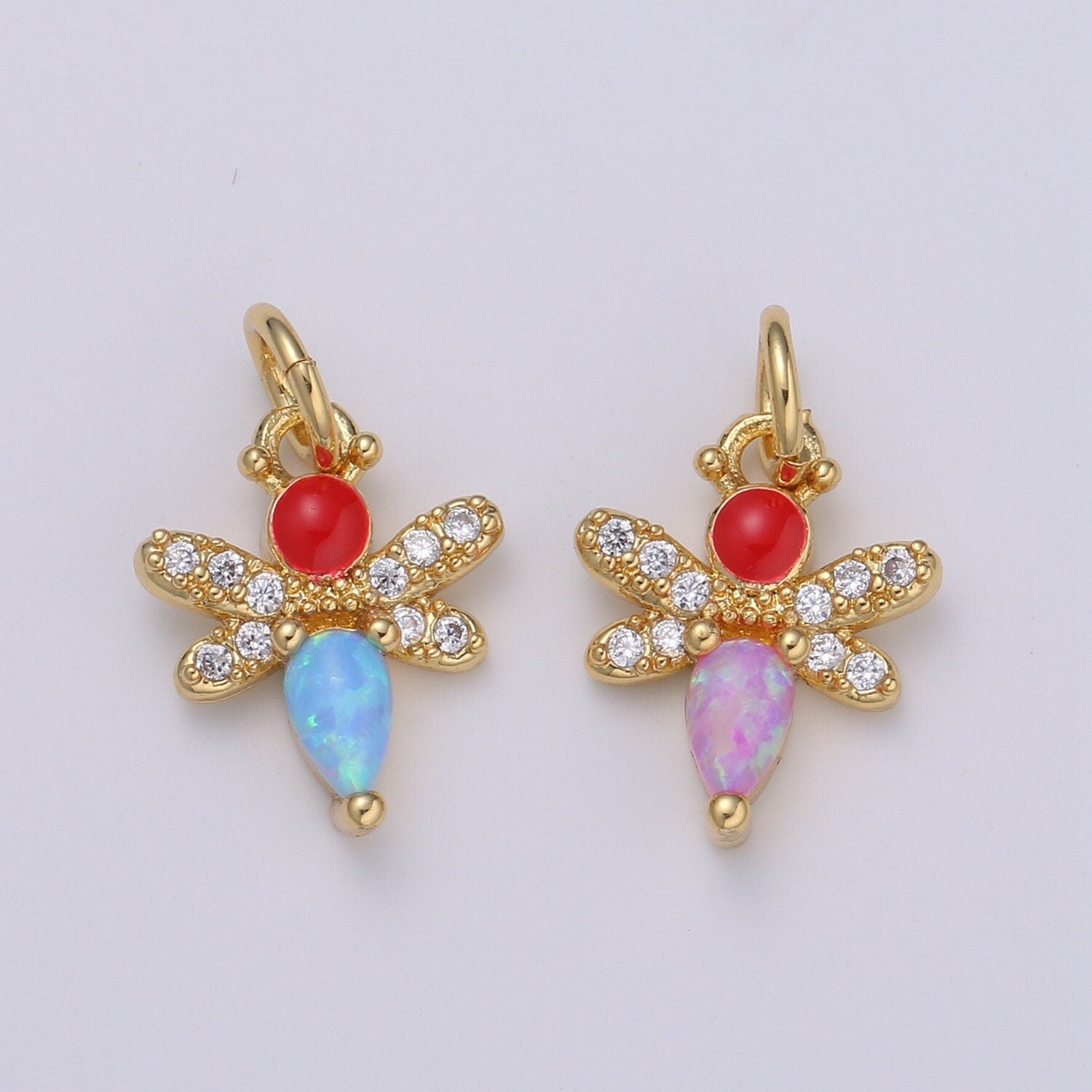1pc Redhead Enamel Gold Micro Pave, Blue, Pink, White Opalite CZ Bee Pendant Charm, Insect Bug Pendant Charm, Flies Pendant, CHGF-2055-2057