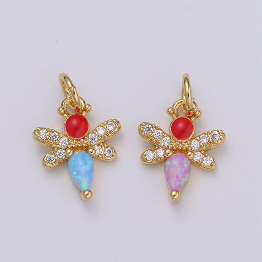 1pc Redhead Enamel Gold Micro Pave, Blue, Pink, White Opalite CZ Bee Pendant Charm, Insect Bug Pendant Charm, Flies Pendant, CHGF-2055-2057