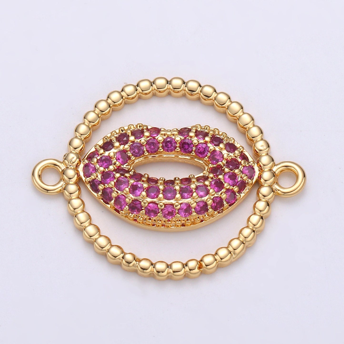 1pc Gold Red Lips Kiss Micro Pave Connector Charm, Contour Lip Cubic Zirconia Pendant Charm, For DIY Jewelry, Gold Color, cogf- 615