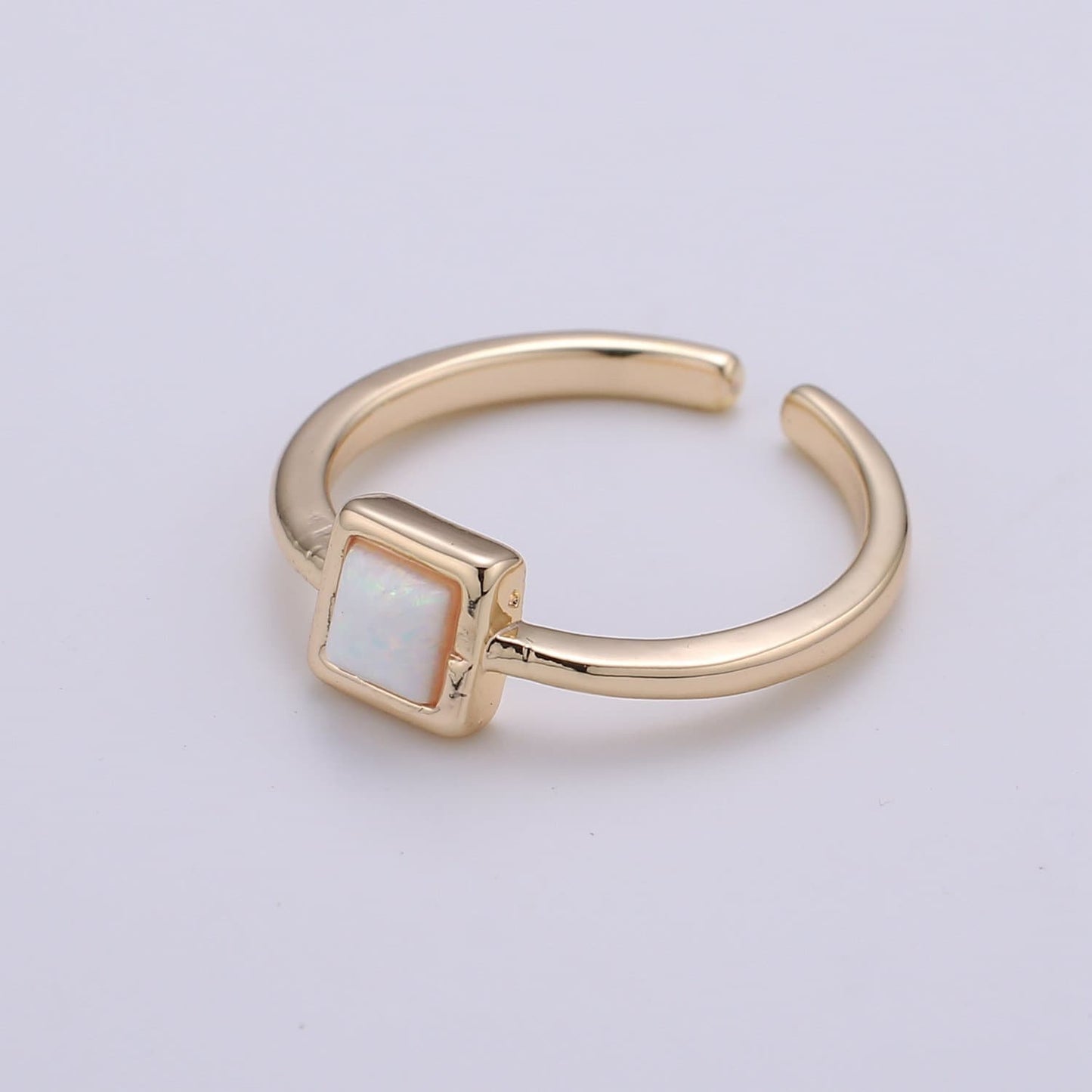 1pc Gold Opal Simulated Ring,Square Opal Lab Pendant Charm Ring, Solitaire White Opal Lab Square Design Band Jewelry Ring 278