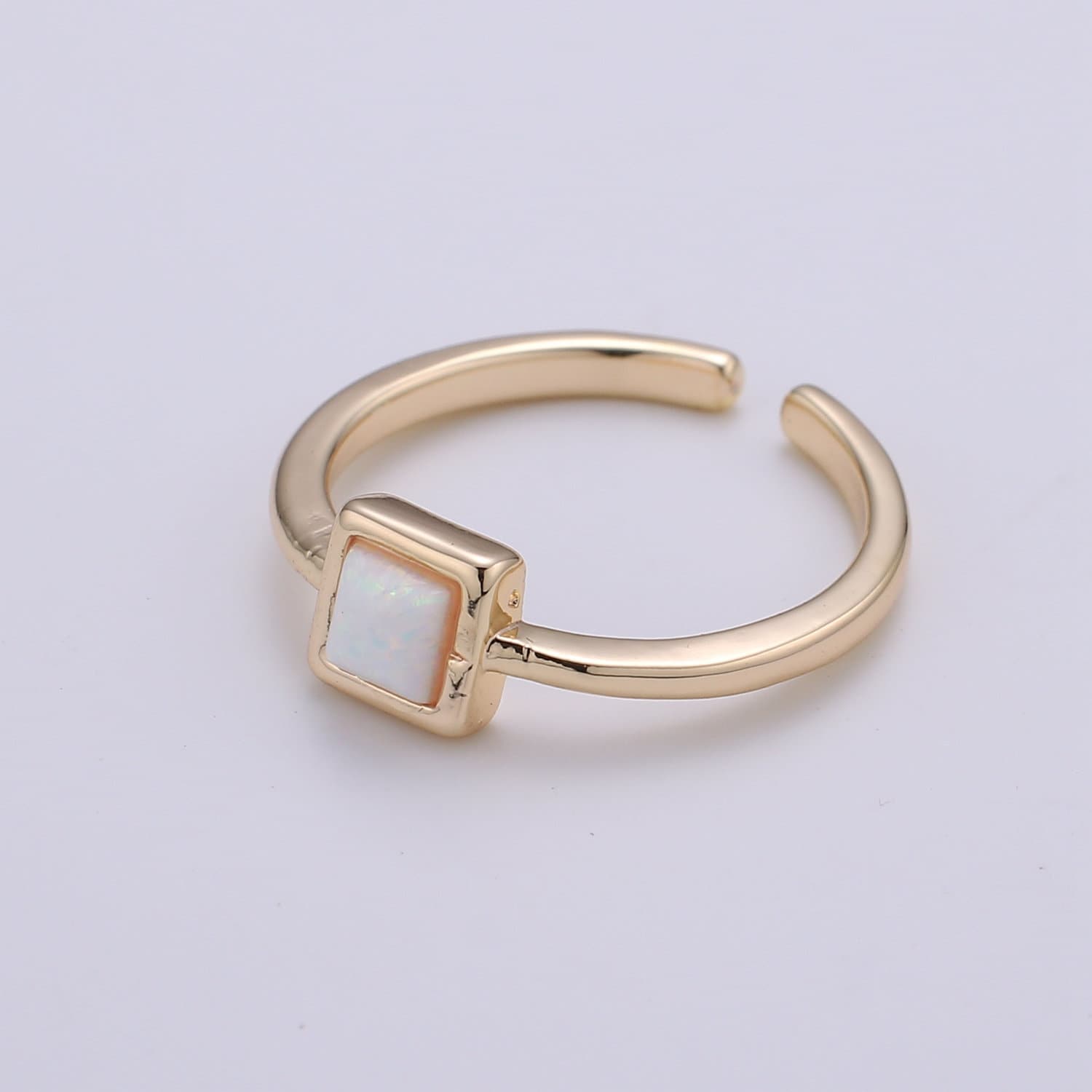 1pc Gold Opal Simulated Ring,Square Opal Lab Pendant Charm Ring, Solitaire White Opal Lab Square Design Band Jewelry Ring 278