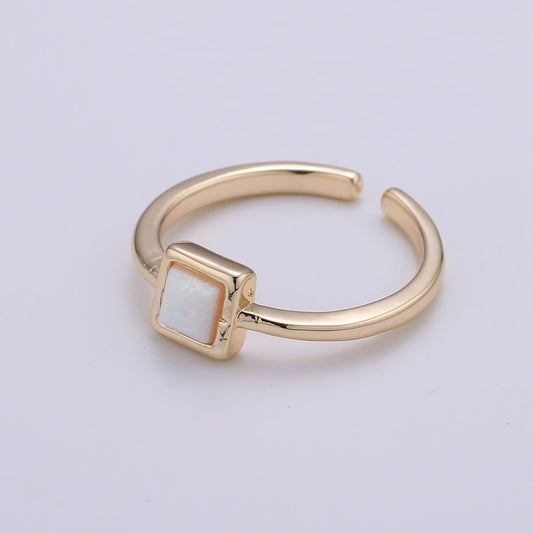 1pc Gold Opal Simulated Ring,Square Opal Lab Pendant Charm Ring, Solitaire White Opal Lab Square Design Band Jewelry Ring 278