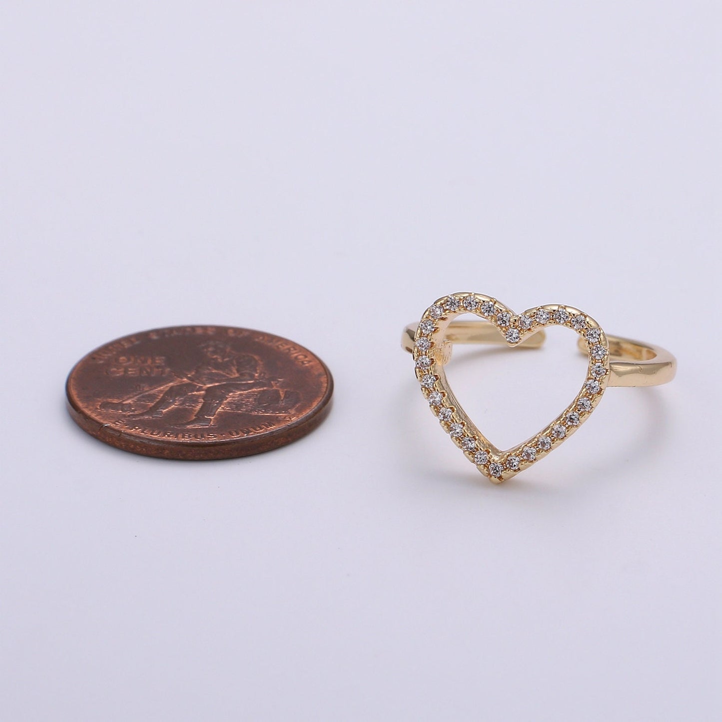 1pc Clear CZ Love 18k Gold Ring, Heart Cubic Adjustable Gold Curb Ring, Simple Ring,Clear Cubic Zirconia Ring- 282