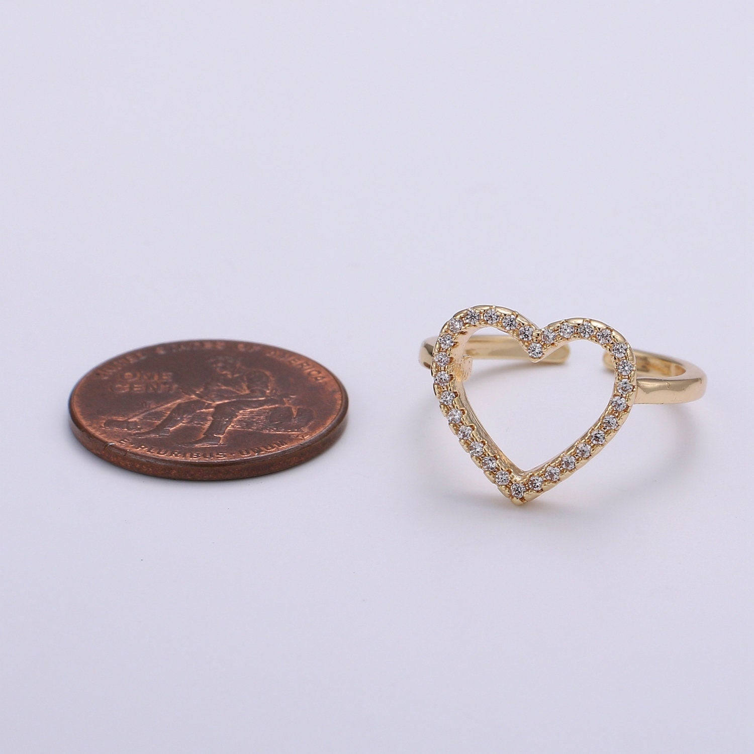 1pc Clear CZ Love 18k Gold Ring, Heart Cubic Adjustable Gold Curb Ring, Simple Ring,Clear Cubic Zirconia Ring- 282