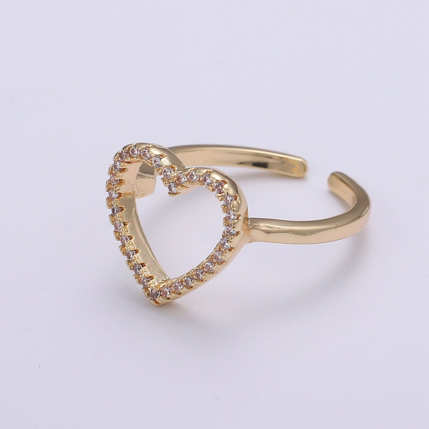 1pc Clear CZ Love 18k Gold Ring, Heart Cubic Adjustable Gold Curb Ring, Simple Ring,Clear Cubic Zirconia Ring- 282