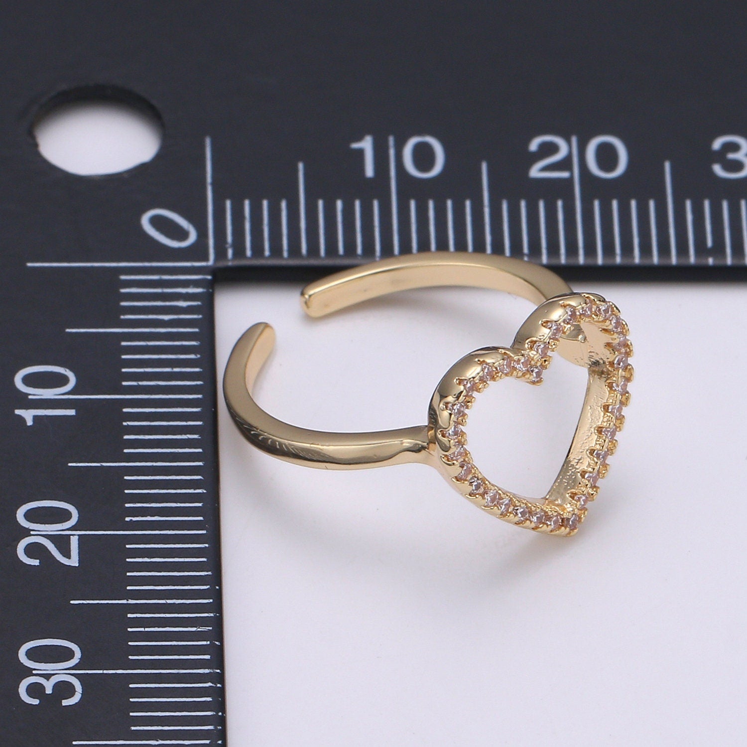 1pc Clear CZ Love 18k Gold Ring, Heart Cubic Adjustable Gold Curb Ring, Simple Ring,Clear Cubic Zirconia Ring- 282