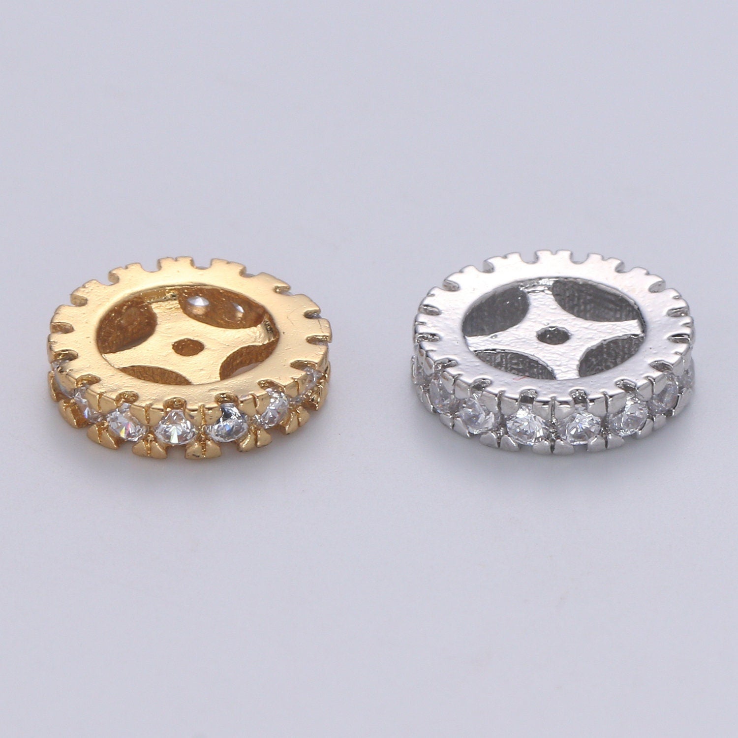 Cubic Zirconia Rondelle - Cz Beads - Crystal Spacers - Gold Rhinestone Spacer Beads Silver Bead Spacer Charm for Necklace Bracelet B508