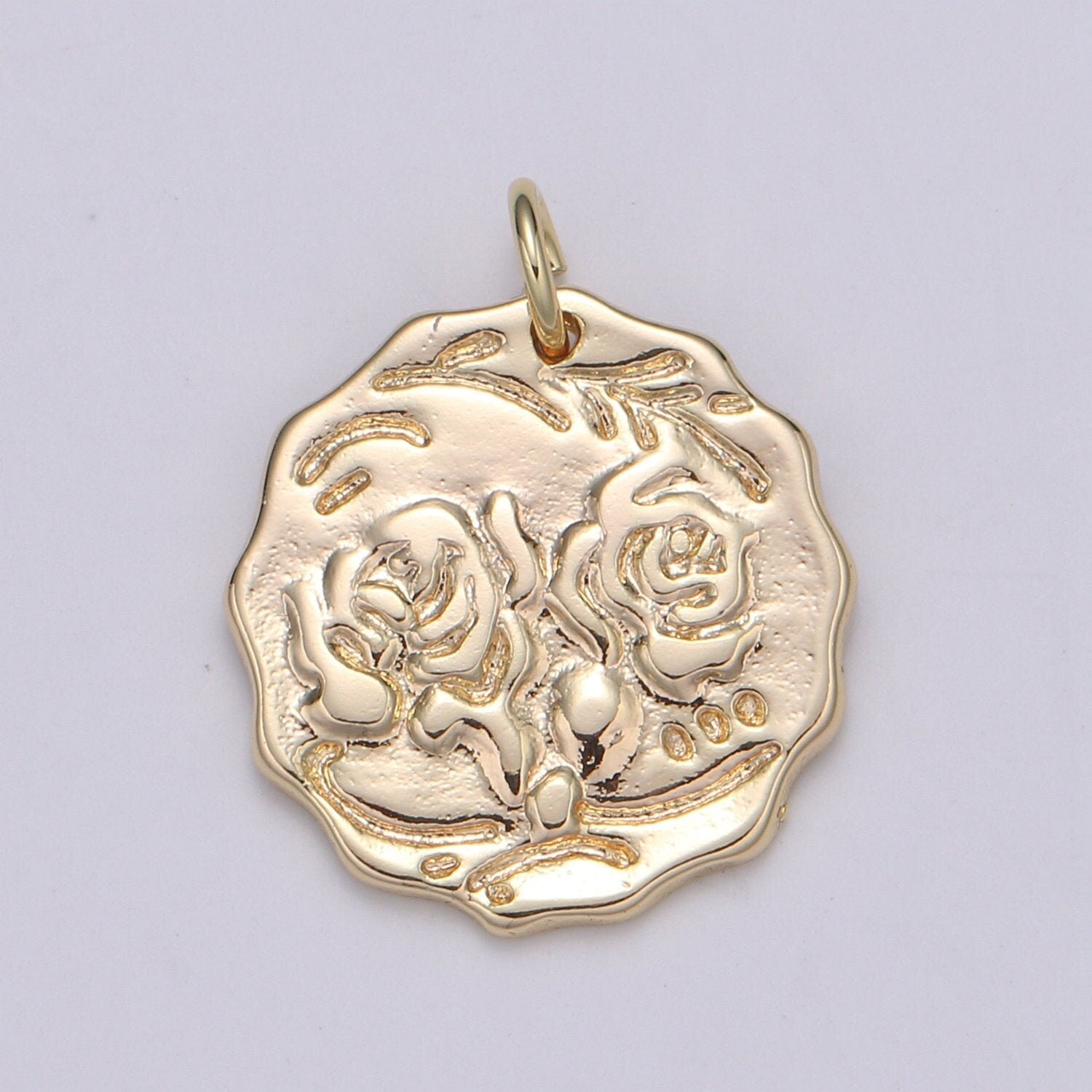 Rose Pendant Charm, Flower Pendant, Gold Coin Medallion Charm Rose Petal Charm Bracelet Earring Necklace, chgf-2060