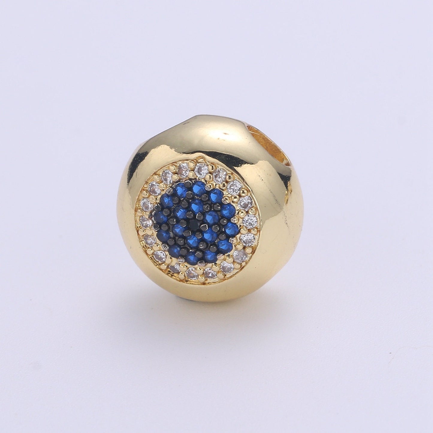 1x Large Hole Round Evil Eye Charm for Necklace Pendant Pave Beads, Cubic Zirconia Big Hole Spacer Beads, Large Hole Spacer Dangle Charm