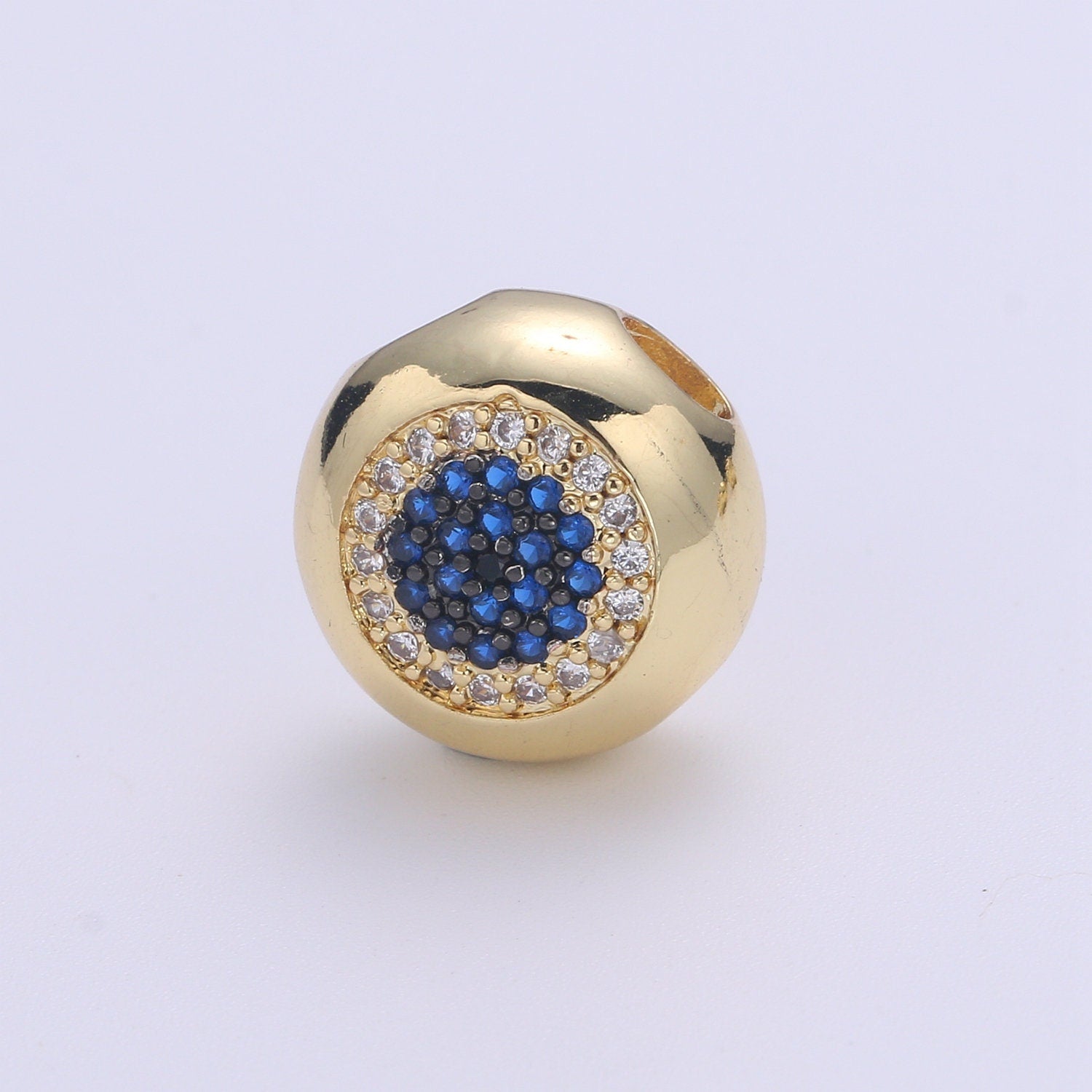 1x Large Hole Round Evil Eye Charm for Necklace Pendant Pave Beads, Cubic Zirconia Big Hole Spacer Beads, Large Hole Spacer Dangle Charm