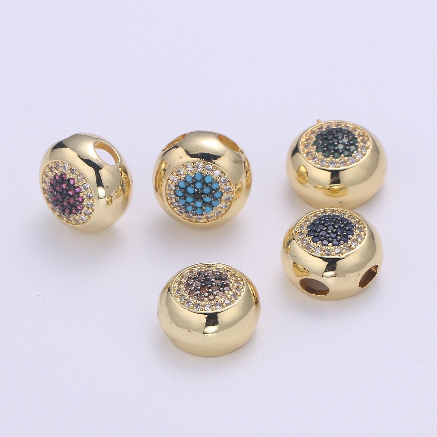1x Large Hole Round Evil Eye Charm for Necklace Pendant Pave Beads, Cubic Zirconia Big Hole Spacer Beads, Large Hole Spacer Dangle Charm