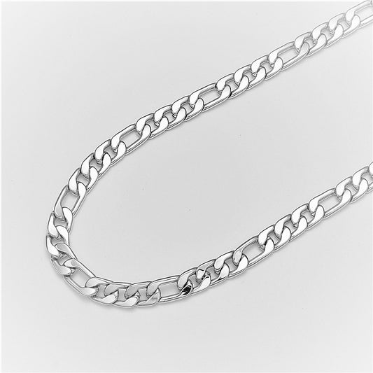 7mm, Wide Figaro White Gold Chain by Yard, Chunky Silver Figaro Chain, Wholesale bulk Roll Chain DIY Craft, Roll-505