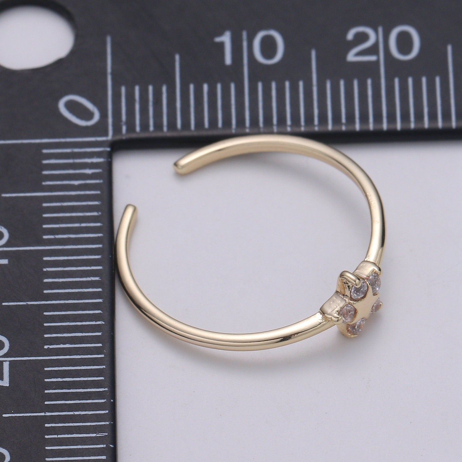 1pc Arion Star Pave Dainty CZ Gold Ring, Adjustable Gold Curb Ring,Cubic Star Simple Ring, Celestial Clear Cubic Zirconia Ring- 246