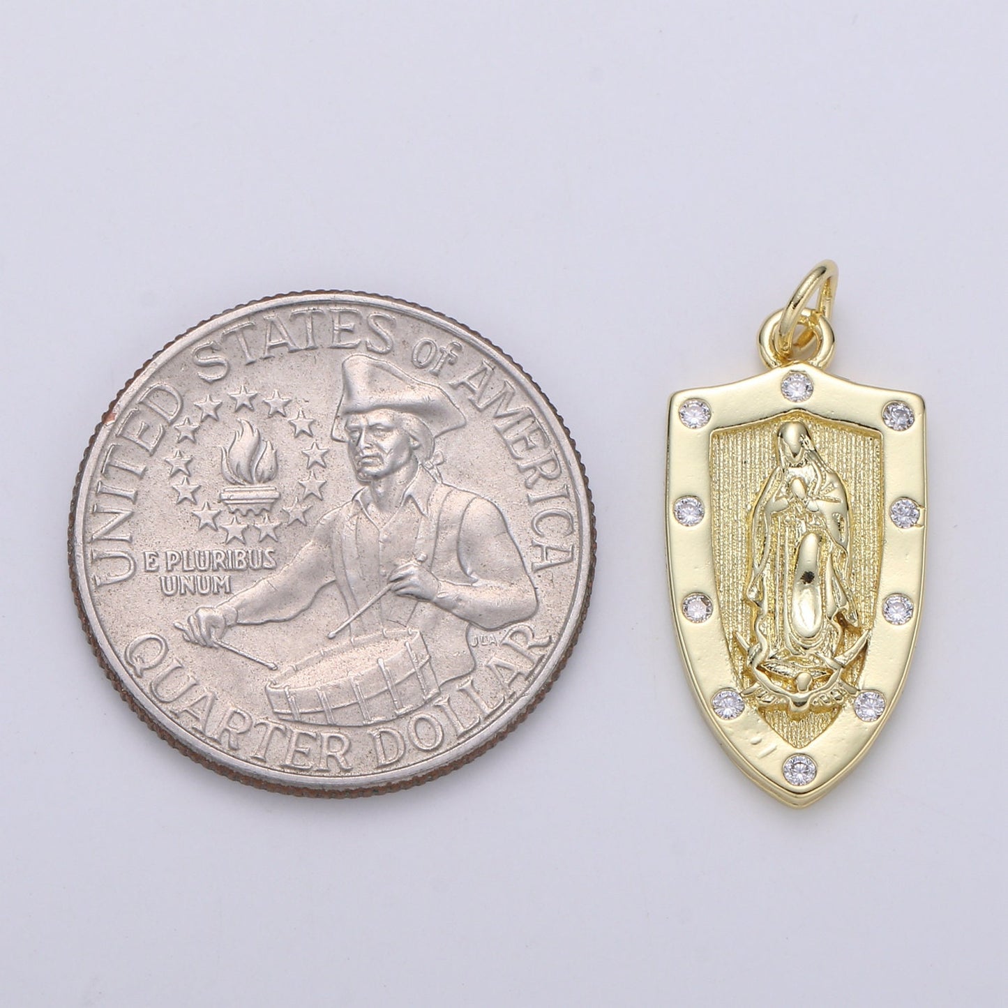 Gold Virgin Mary Medieval Shield, Decorative Edge,Protection Medallion Pendant Religious Jewelry Charm Pendant for Necklace,chgf-2075