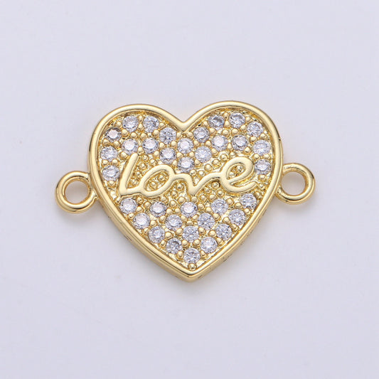 1pc Gold Micro Pave CZ Heart Charm Connector Love Micro Pave CZ Mom Connector For Bracelet and Necklace Supply, cogf 618