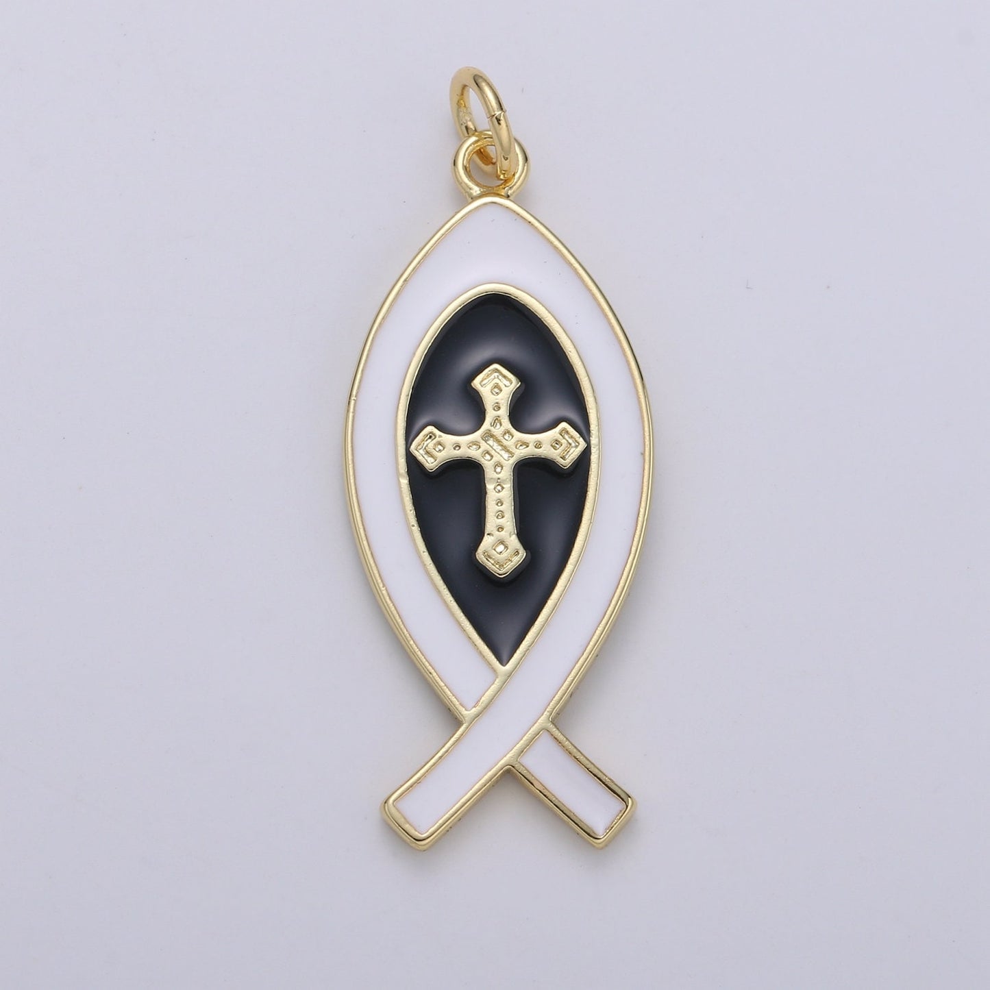 1 Pc Ichthus Cross Religious Fish Charm, Enamel Gold Charm, Earrings Bracelet Necklace Charm Gold Jewelry chgf 2071-2073